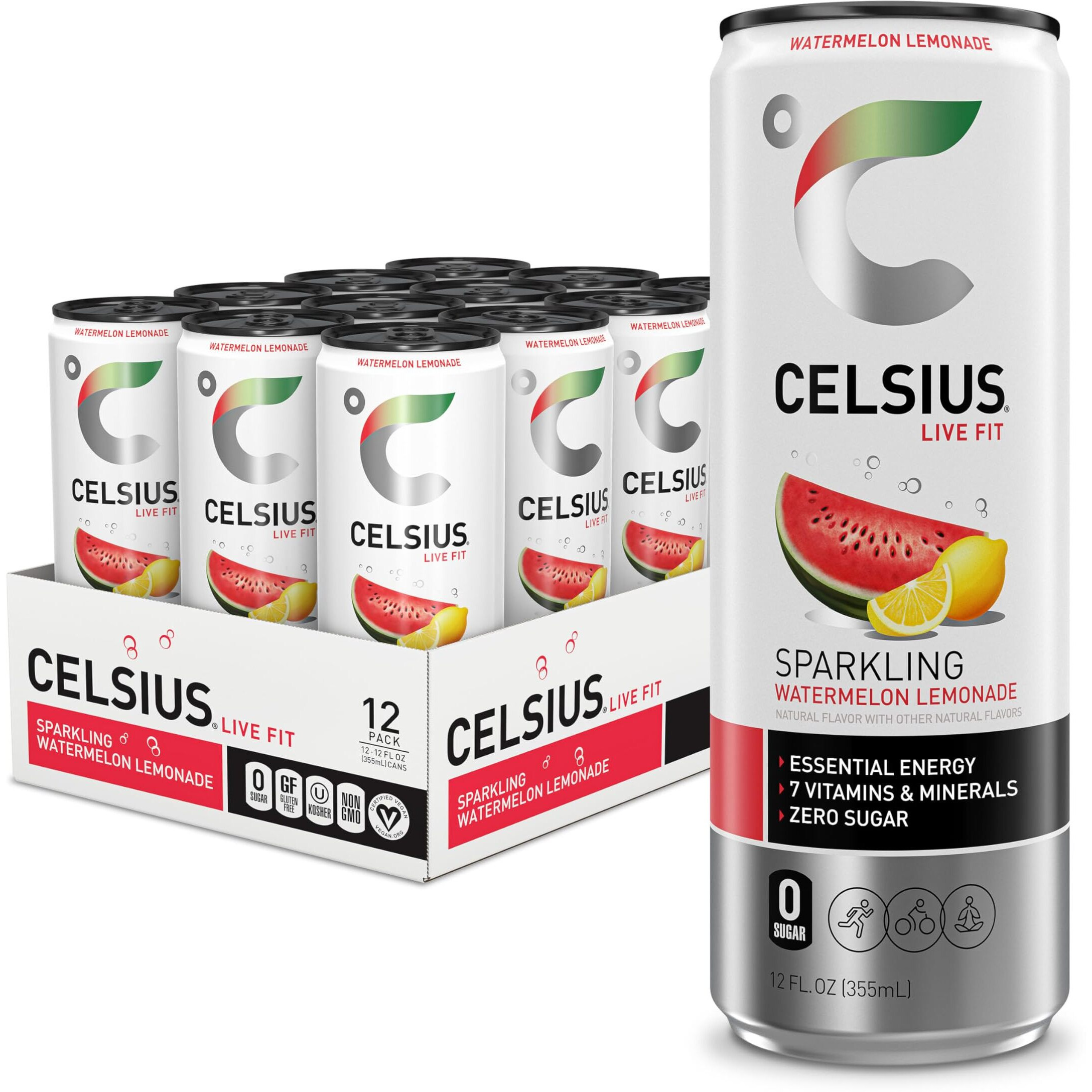 Celsius Sparkling Watermelon Lemonade, Functional Essential Energy Drink 12 Fl Oz (Pack Of 12)