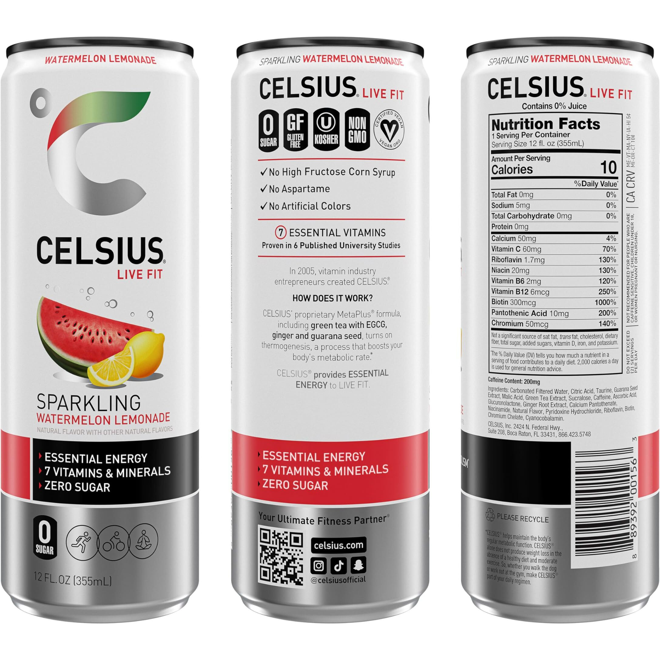 Celsius Sparkling Watermelon Lemonade, Functional Essential Energy Drink 12 Fl Oz (Pack Of 12)