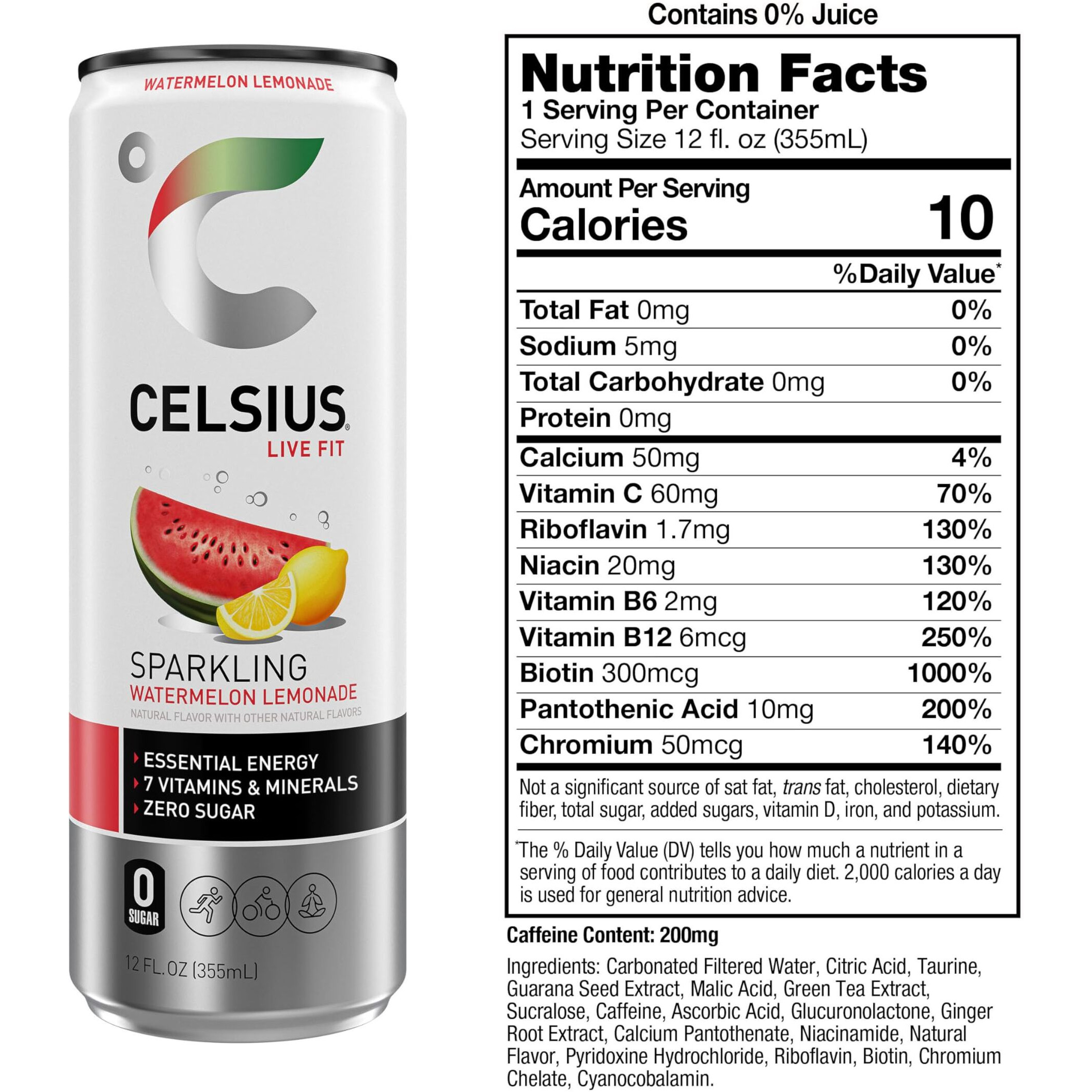 Celsius Sparkling Watermelon Lemonade, Functional Essential Energy Drink 12 Fl Oz (Pack Of 12)