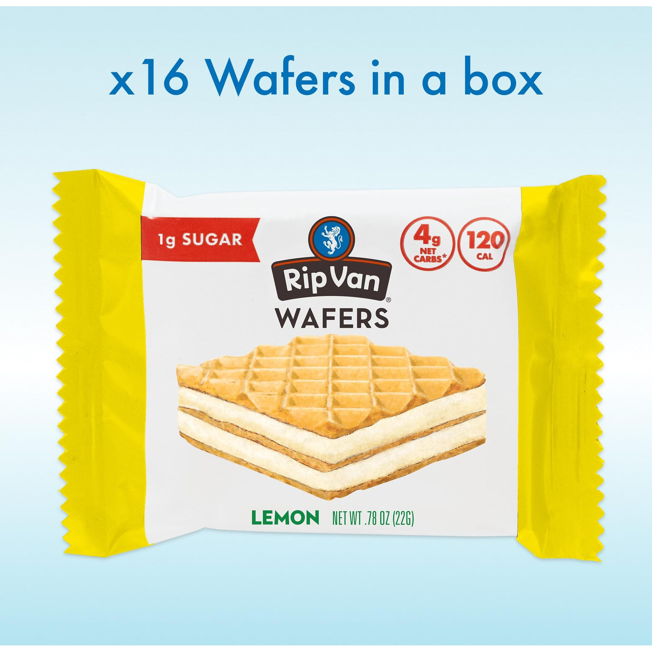Rip Van Wafels Lemon Cookies, 16 Count, 1G Sugar, 4G Carbs, Vegan, Keto Friendly, Low Calorie, 0G Trans Fat, 120 Calories, 6G Fiber