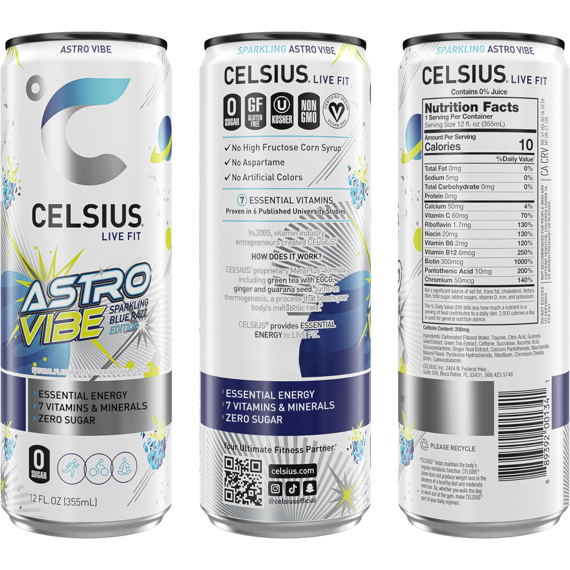 Celsius Sparkling Astro Vibe, Functional Essential Energy Drink 12 Fl Oz (Pack Of 12)
