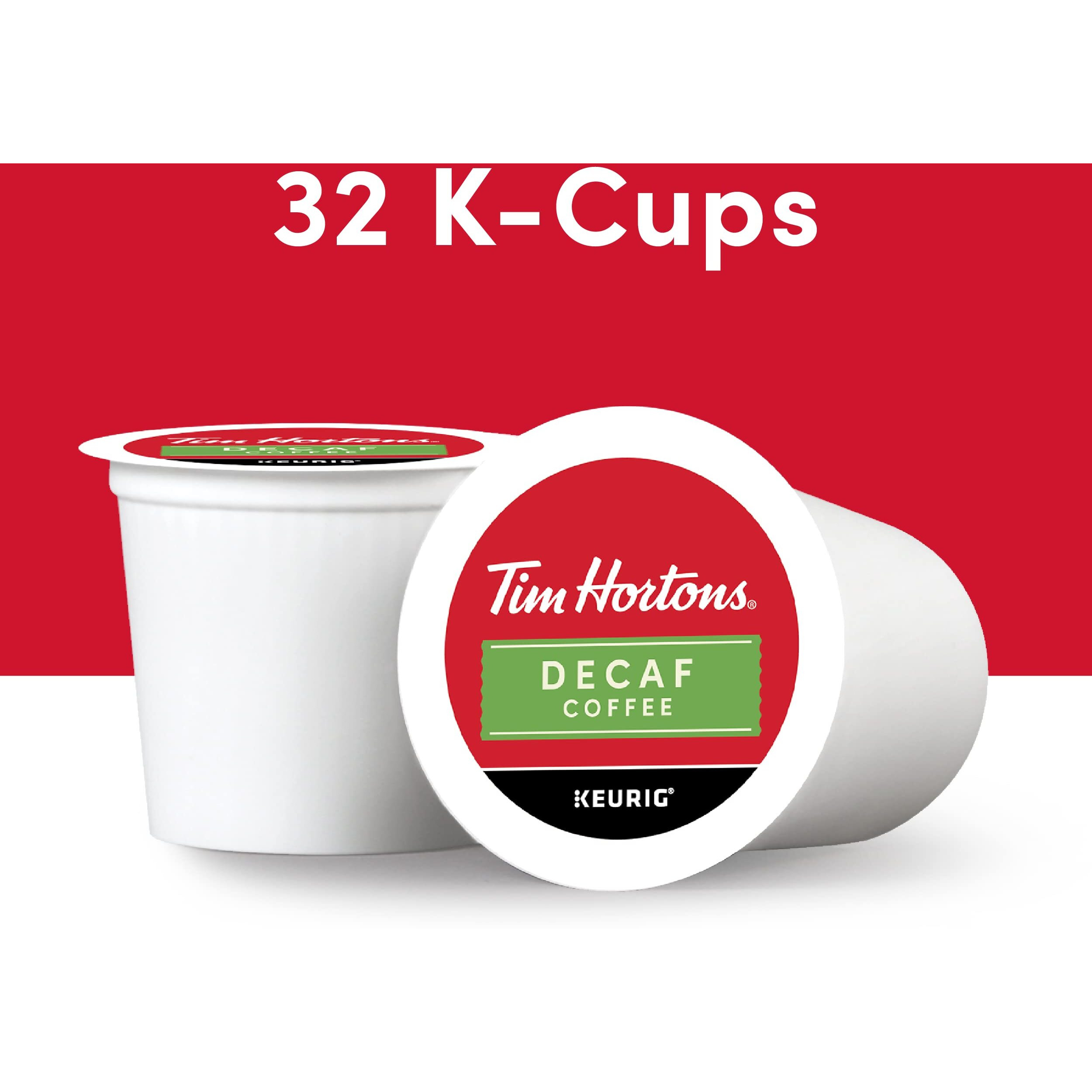 Tim Hortons Decaf, Medium Roast Coffee, Single-Serve K-Cup Pods Compatible With Keurig Brewers, 32Ct K-Cups, Red