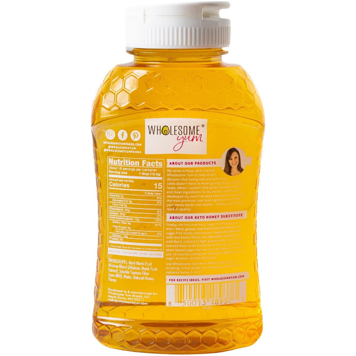 Wholesome Yum Zero Sugar Honey Substitute (Keto Honey) - Natural Sugar Free Honey Alternative With Monk Fruit & Allulose - Zero Net Carbs, Non Gmo, Gluten Free, No Aftertaste (11 Oz)