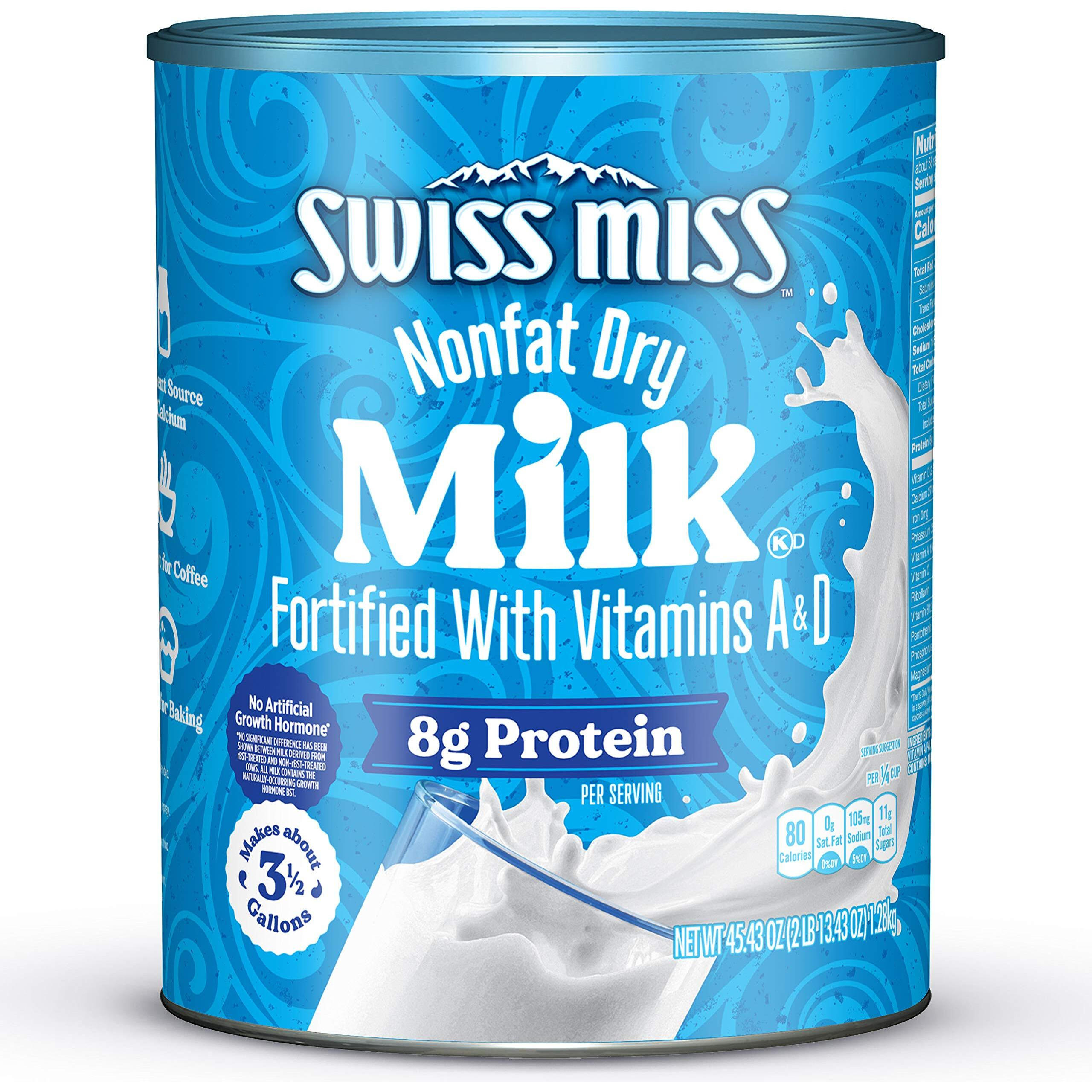 Swiss Miss Nonfat Dry Milk With Vitamins A And D, Makes Over 3 Gallons, 45.43 Oz.