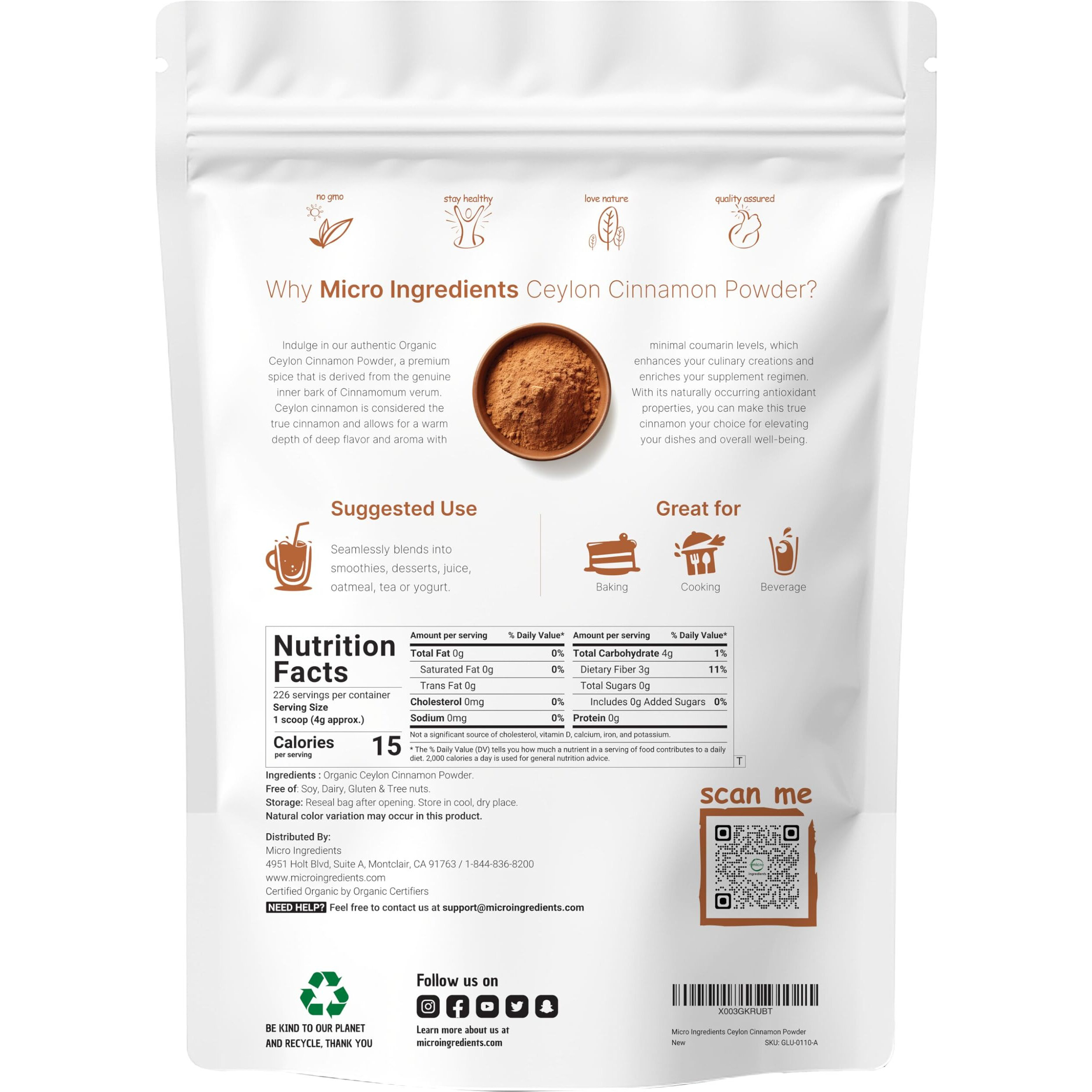 Organic Ceylon Cinnamon Powder, 2Lbs | Premium Sri Lanka Cinnamon For Spice & Seasoning | Great For Baking, Cooking & Drinks | Additive Free, Non-Gmo, Bulk Supply