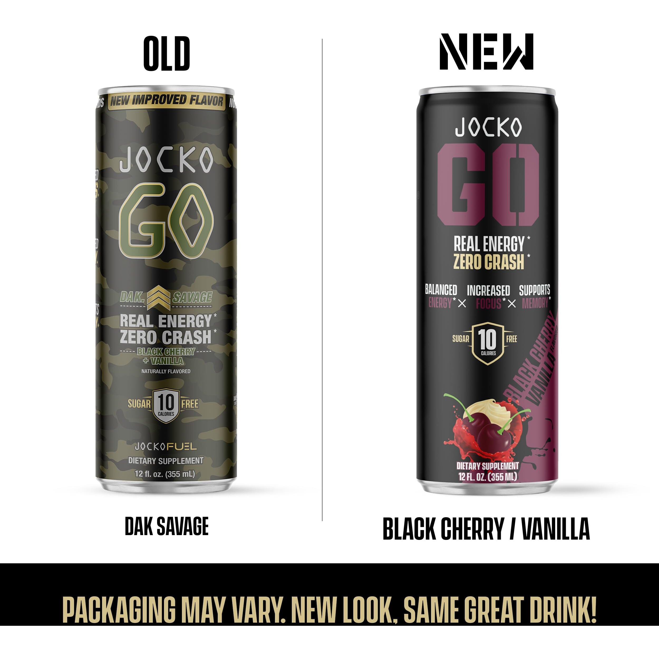 Jocko Go Energy Drink - Keto, Vitamin B12, Vitamin B6, Electrolytes, L Theanine, Magnesium- All Natural Energy Boost, Sugar Free Nootropic Monk Fruit Blend - 12 Pack (Cherry Vanilla Flavor)