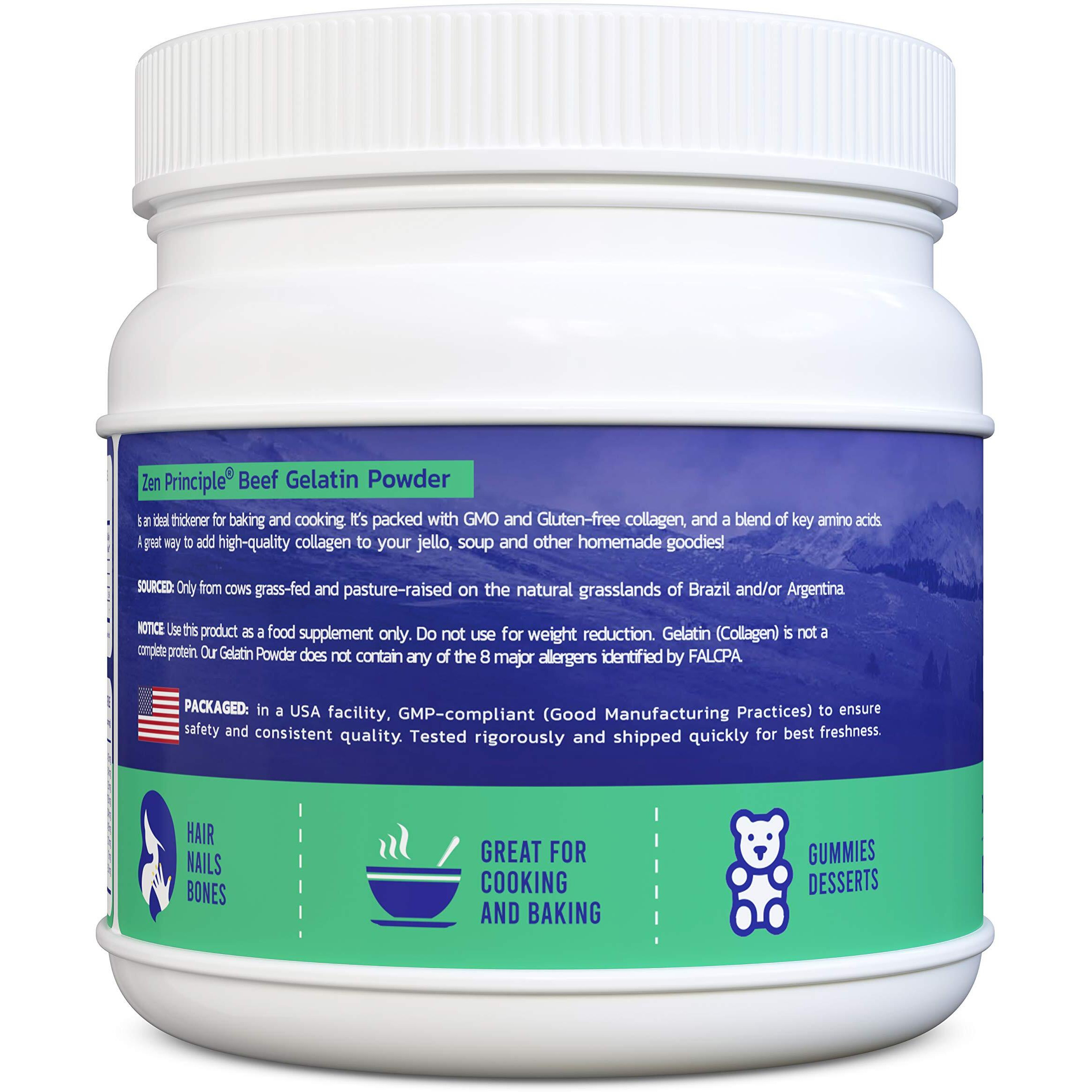 Zen Principle Grass-Fed Gelatin Powder, 1.5 Lb. Custom Anti-Aging Protein For Healthy Hair, Skin, Joints & Nails. Paleo And Keto Friendly. Cooking And Baking. Gmo-Free And Gluten-Free. Unflavored.