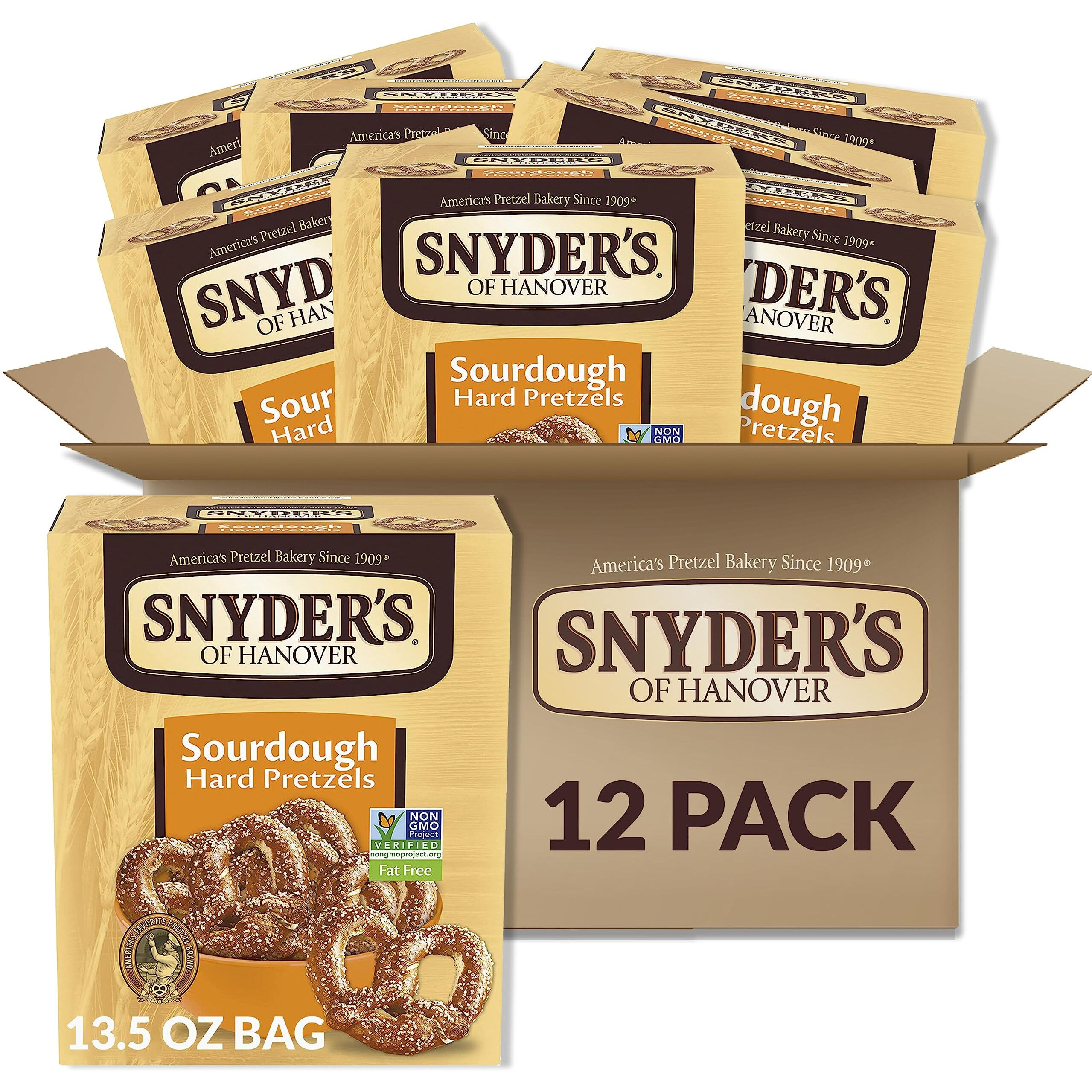 Snyder's Of Hanover Pretzels, Sourdough Hard Pretzels, 13.5 Oz Box (Pack Of 12)
