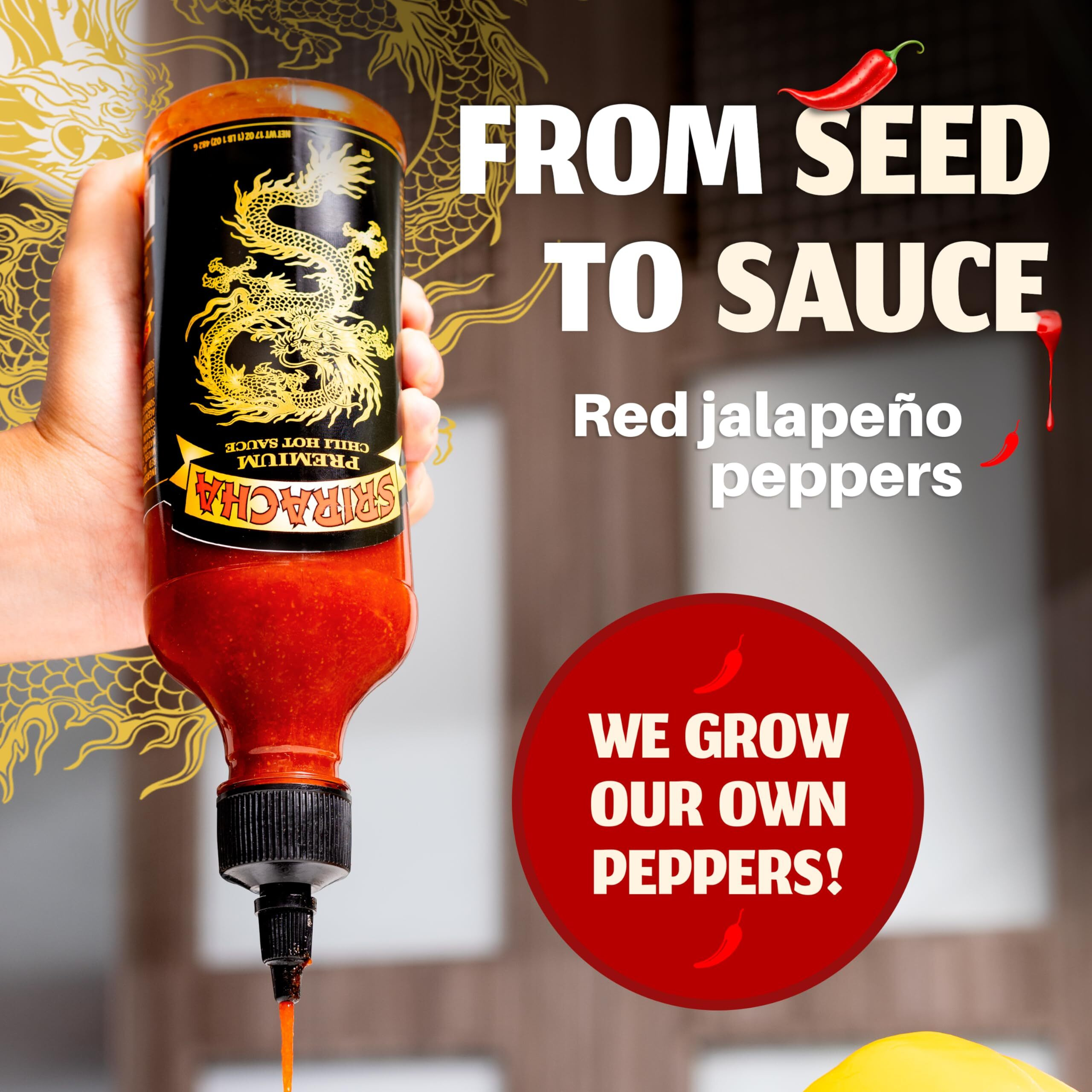 Underwood Ranches Limited Edition Dragon Sriracha Sauce - Hot Sauce, Perfect For Spicing Up Any Dish - Made From Red Jalapeno Peppers That Started The Sriracha Movement, 17 Oz - 2 Pack