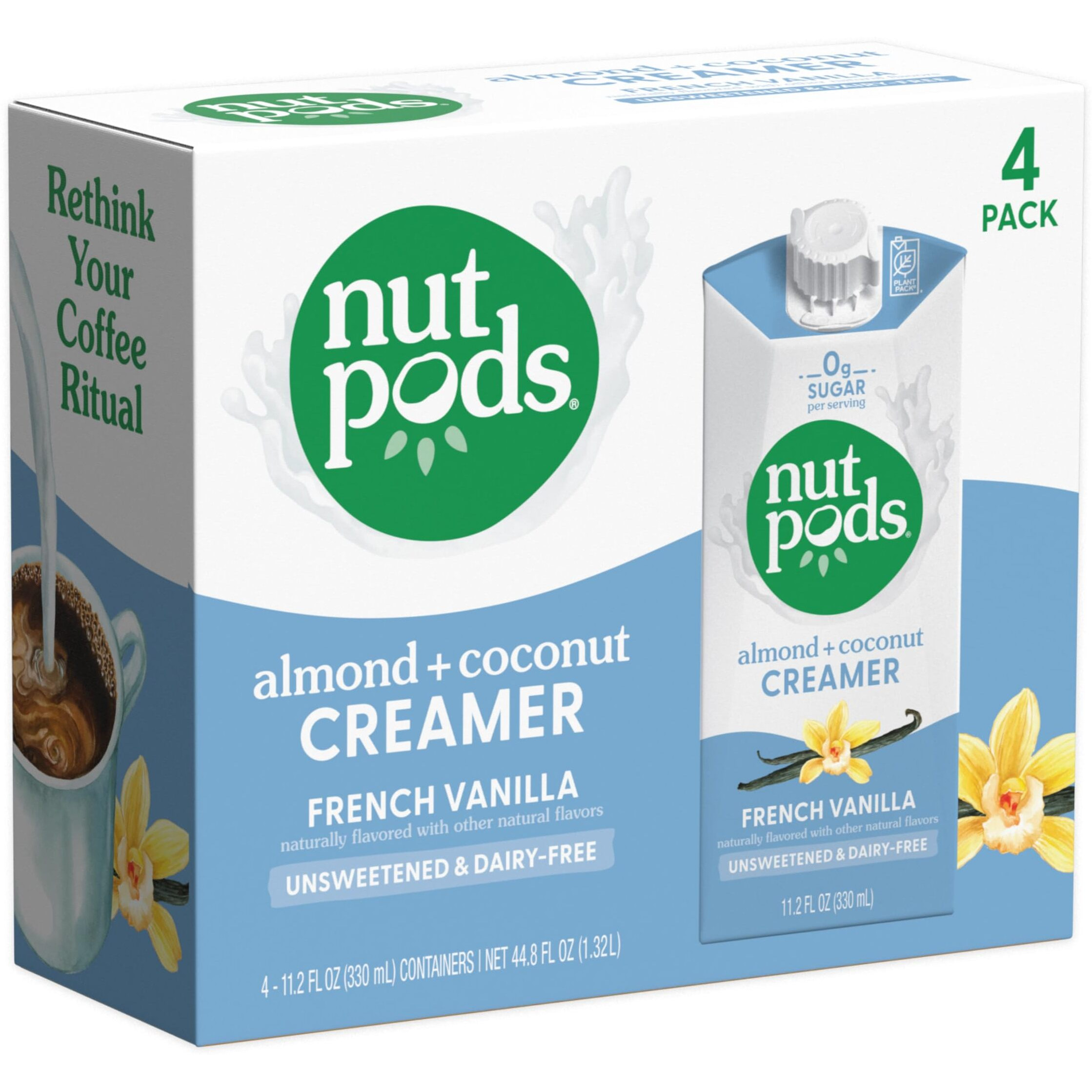 Nutpods French Vanilla Creamer - Unsweetened Non Dairy Made From Almonds And Coconuts - Keto Creamer, Whole30, Gluten Free, Non-Gmo, Vegan, Sugar Free, Kosher (4-Pack)