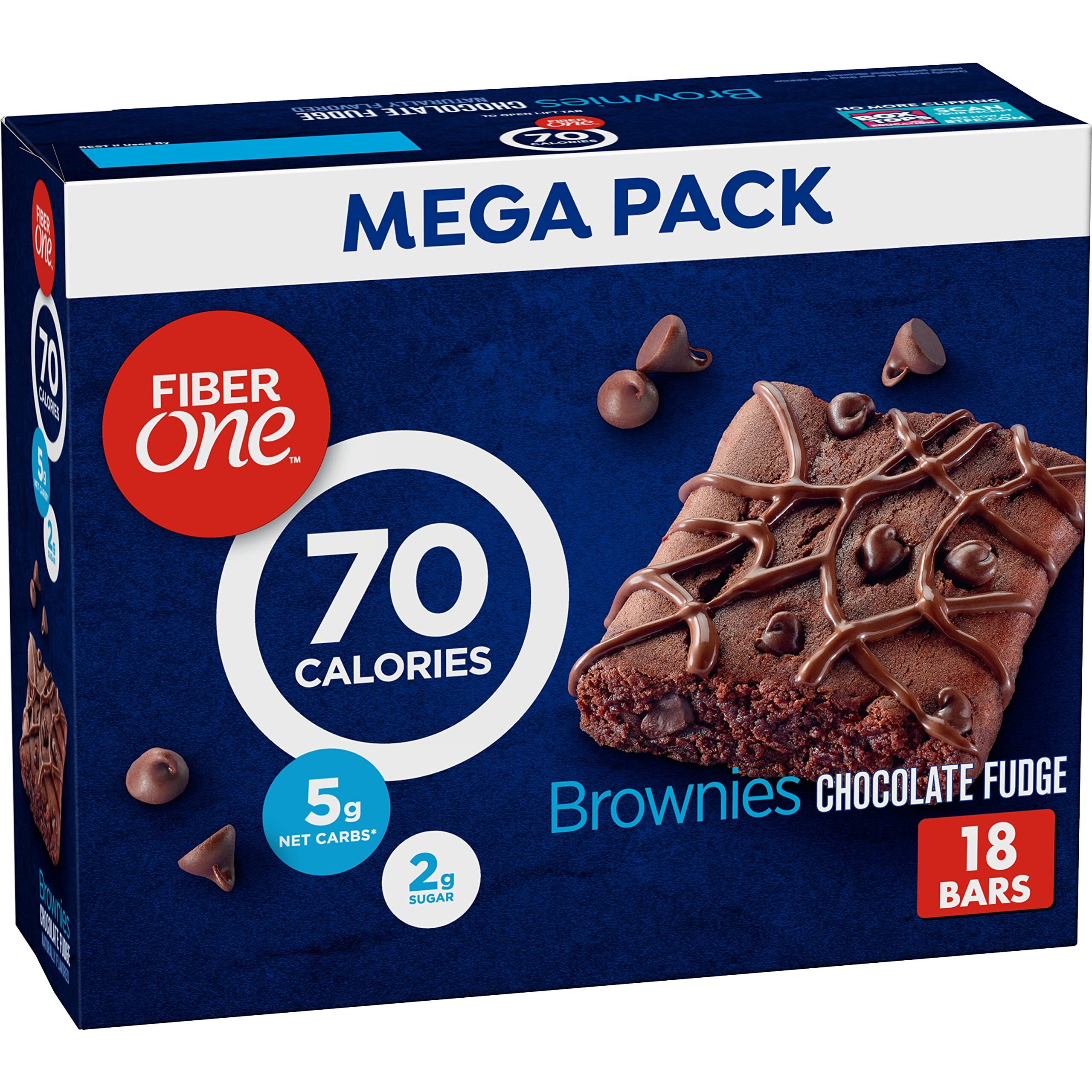 Fiber One 70 Calorie Brownies, Chocolate Fudge, Snack Bars, Mega Pack, 18 Bars, 16 Oz
