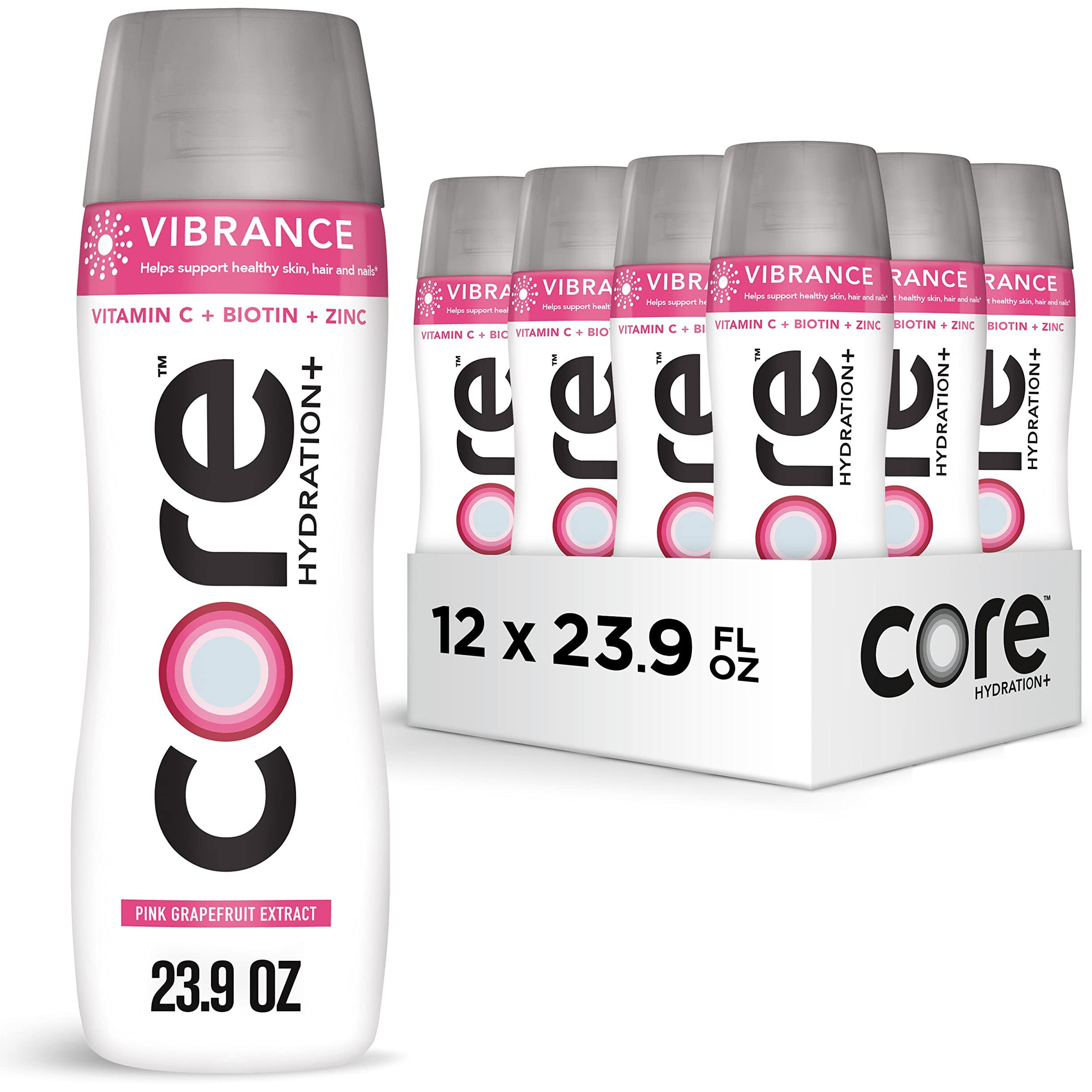 Core Hydration+ Vibrance, Pink Grapefruit Extract Nutrient Enhanced Water With Vitamin C, Biotin And Zinc, 23.9 Fl Oz Bottle (Pack Of 12)