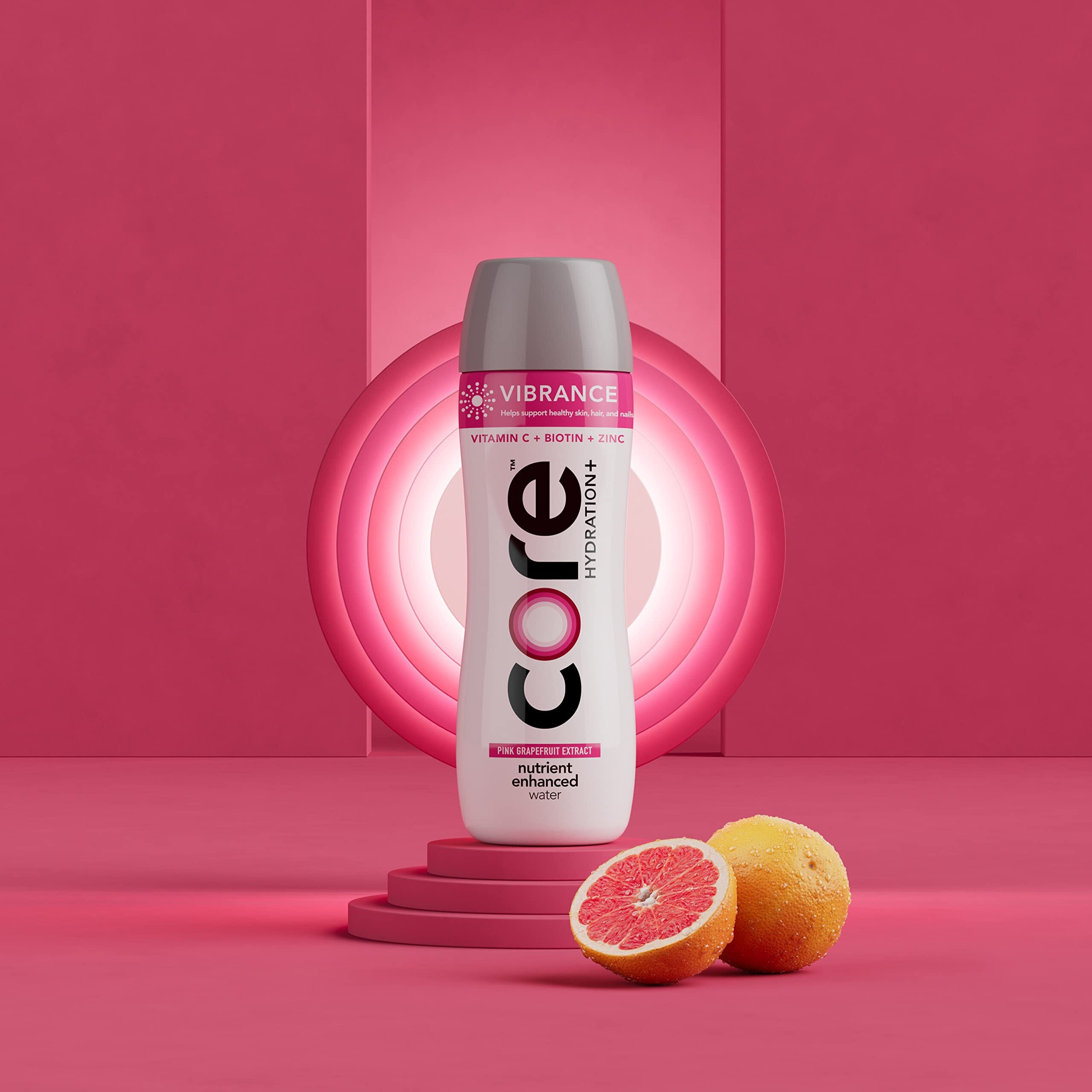 Core Hydration+ Vibrance, Pink Grapefruit Extract Nutrient Enhanced Water With Vitamin C, Biotin And Zinc, 23.9 Fl Oz Bottle (Pack Of 12)