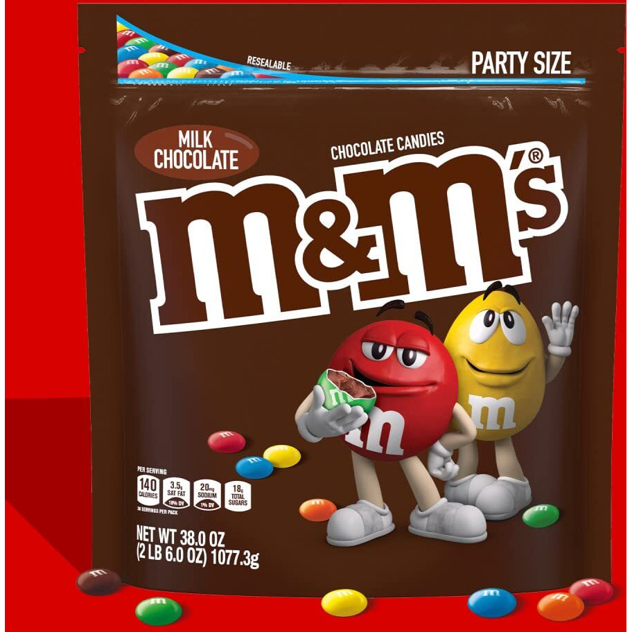 M&M's Milk Chocolate Candy, Party Size, 38 Oz Bag (Pack Of 2)