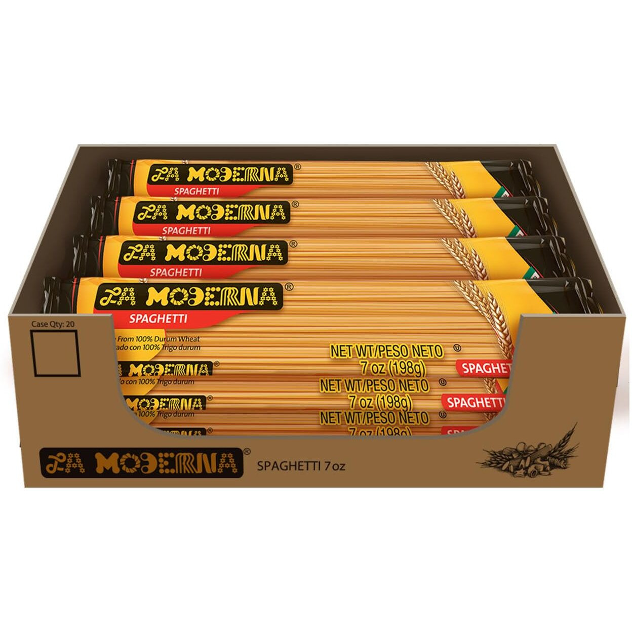 La Moderna Spaghetti Pasta, Noodles, Durum Wheat, Protein, Fiber, Vitamins, 7 Oz, Pack Of 20