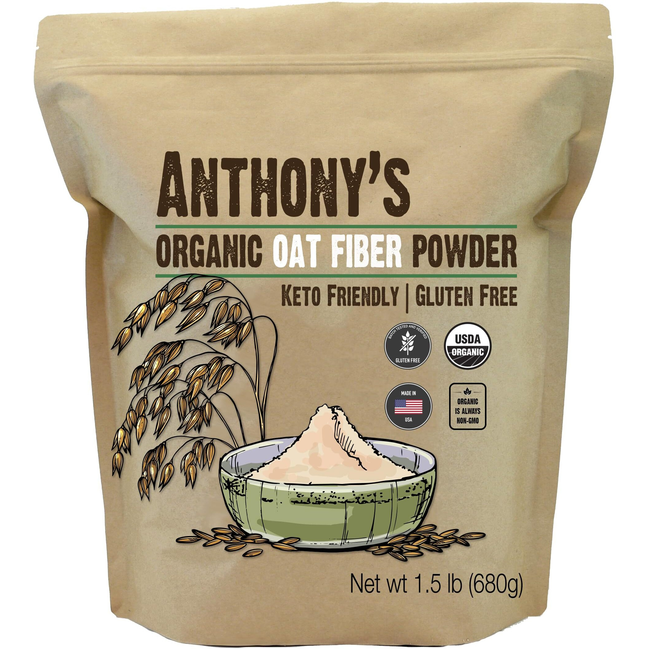 Anthony's Organic Oat Fiber, 1.5 Lb, Gluten Free, Non Gmo, Keto Friendly, Product Of Usa