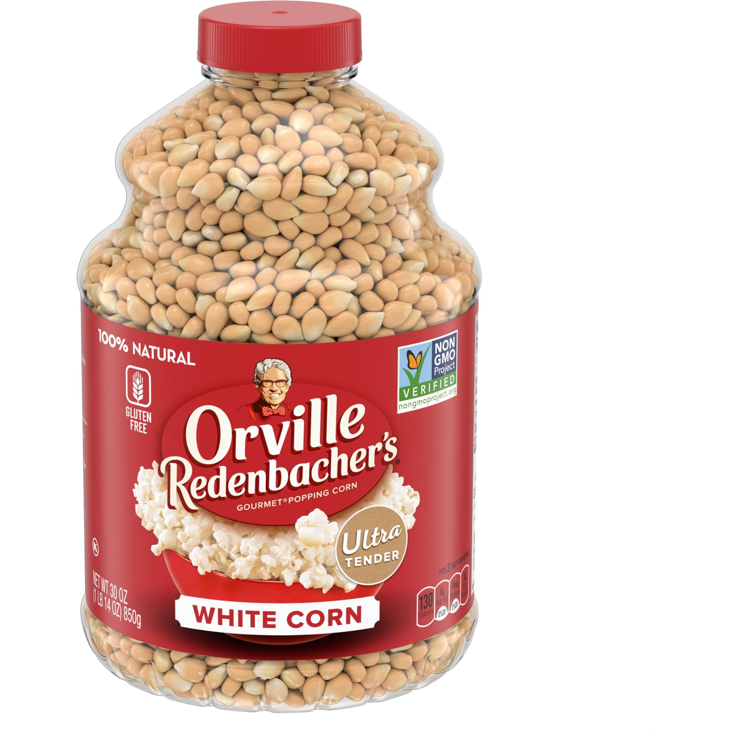 Orville Redenbacher's Original Gourmet White Popcorn Kernels, Gluten Free, 30 Ounce Jar (6 Pack)
