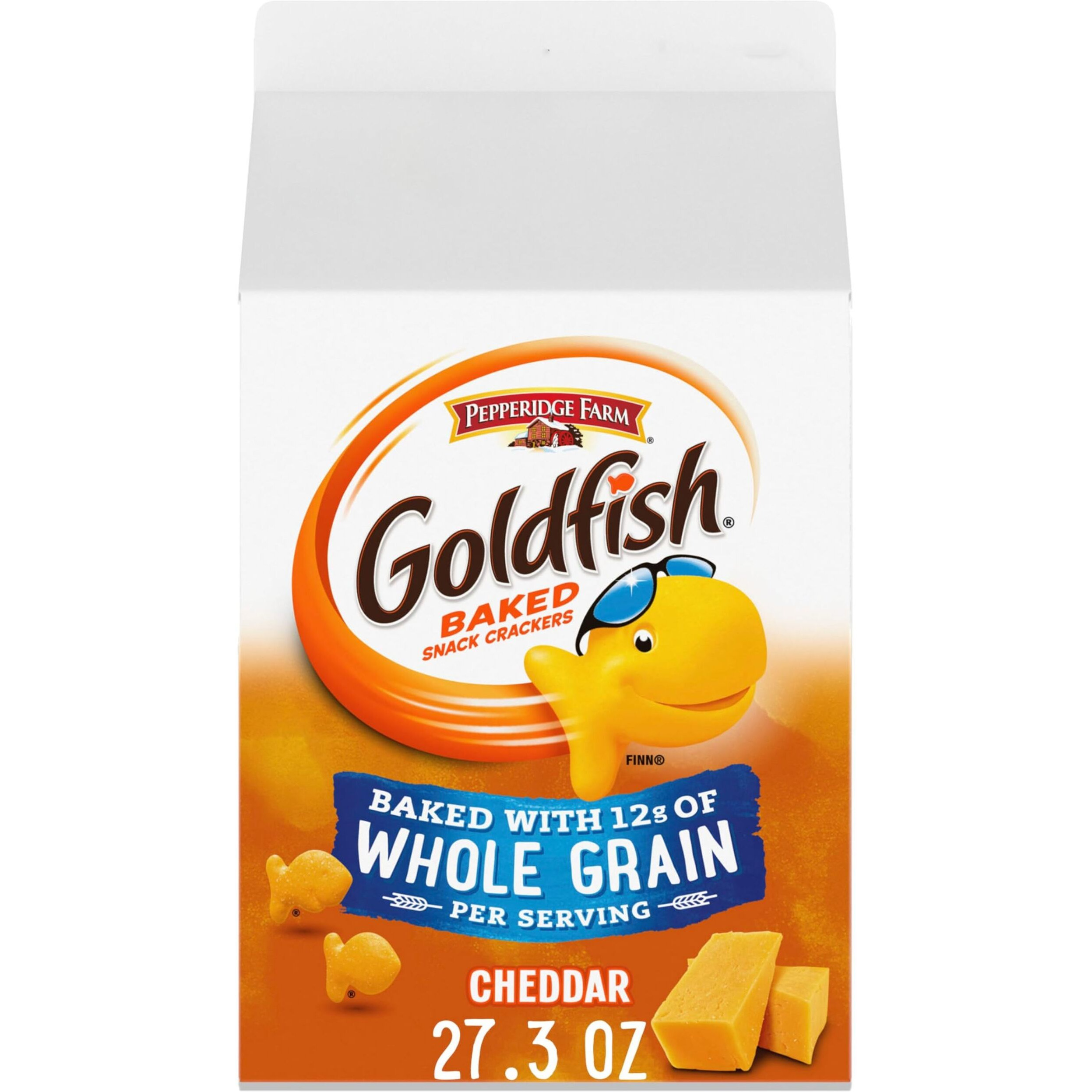 Goldfish Cheddar Cheese Crackers, Baked With Whole Grain, 27.3 Oz Carton