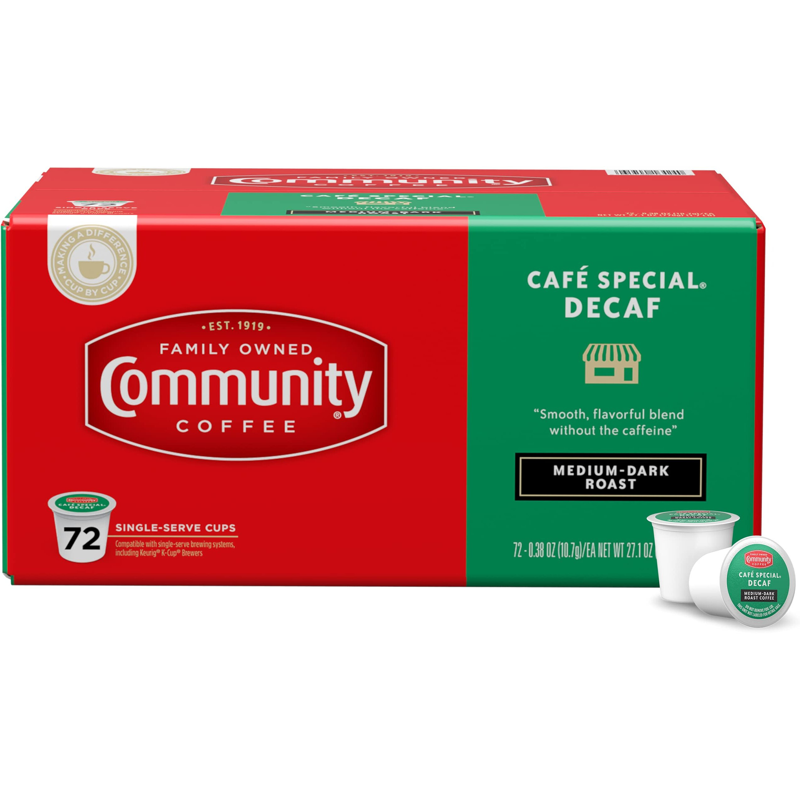 Community Coffee Caf   Special Decaf 72 Count Coffee Pods, Medium Dark Roast Decaf, Compatible With Keurig 2.0 K-Cup Brewers