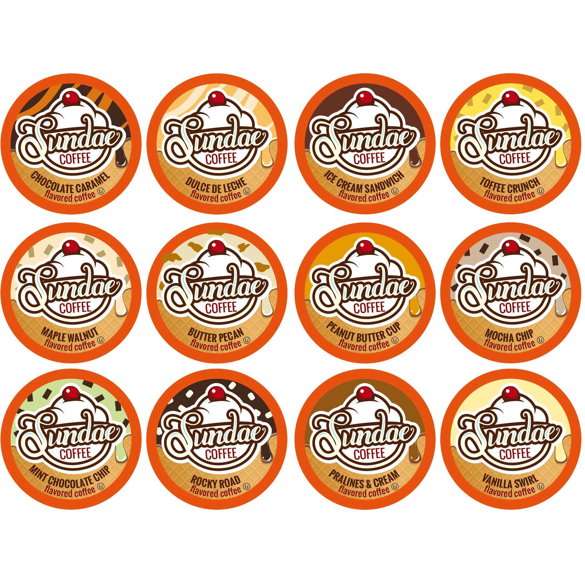 Sundae Ice Cream Flavored Coffee Pods, Compatible With 2.0 Keurig K-Cup Brewer, 48 Count (Assorted Variety Pack)