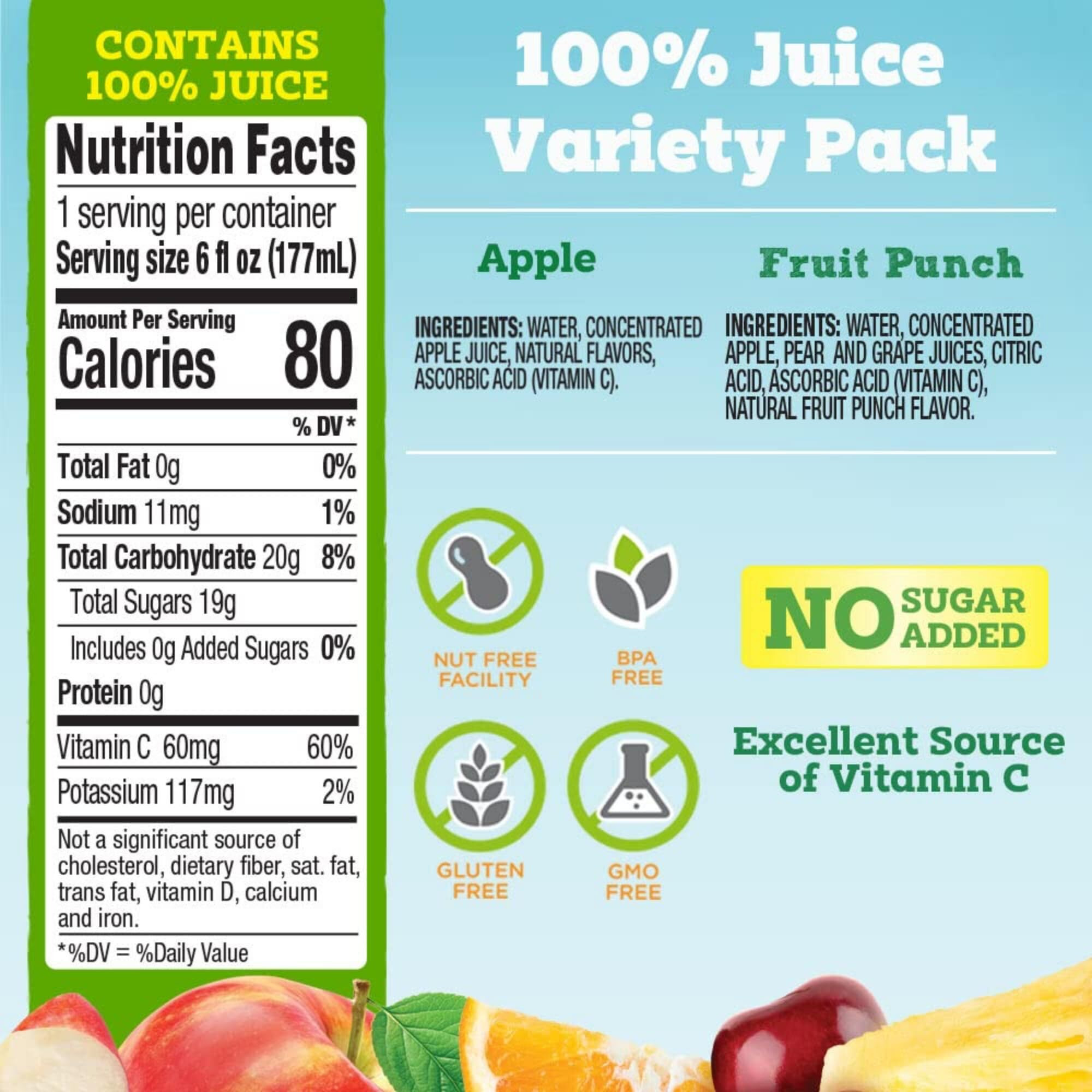 Good2Grow 100% Apple And Fruit Punch Juice 24-Pack Of 6-Ounce Bpa-Free Juice Bottles, Non-Gmo With No Added Sugar And An Excellent Daily Source Of Vitamin C. Spill Proof Tops Not Included (Pack Of 24)