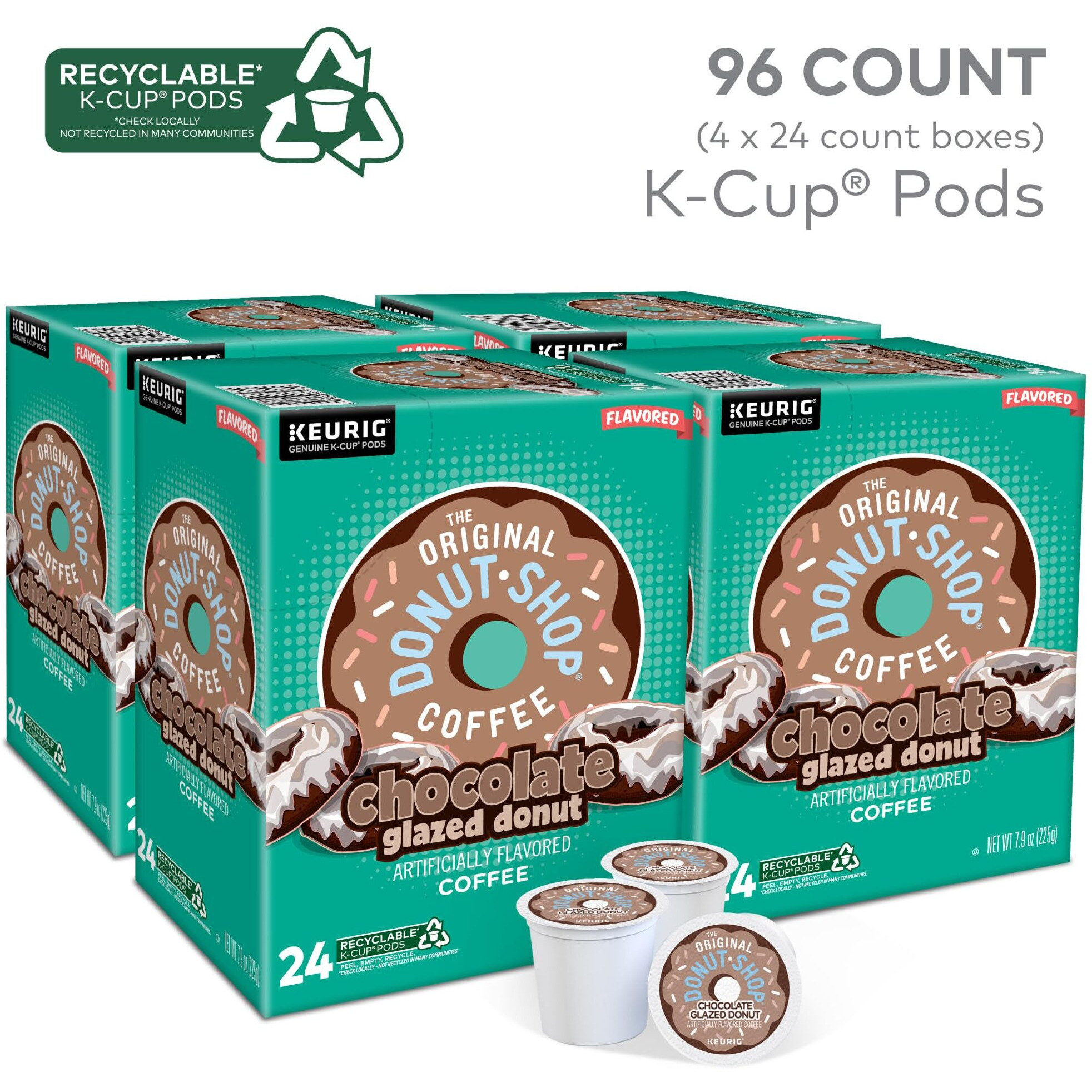 The Original Donut Shop Coffee Chocolate Glazed Donut Keurig Single-Serve K-Cup Pods, Medium Roast Coffee, 96 Count (4 Packs Of 24)