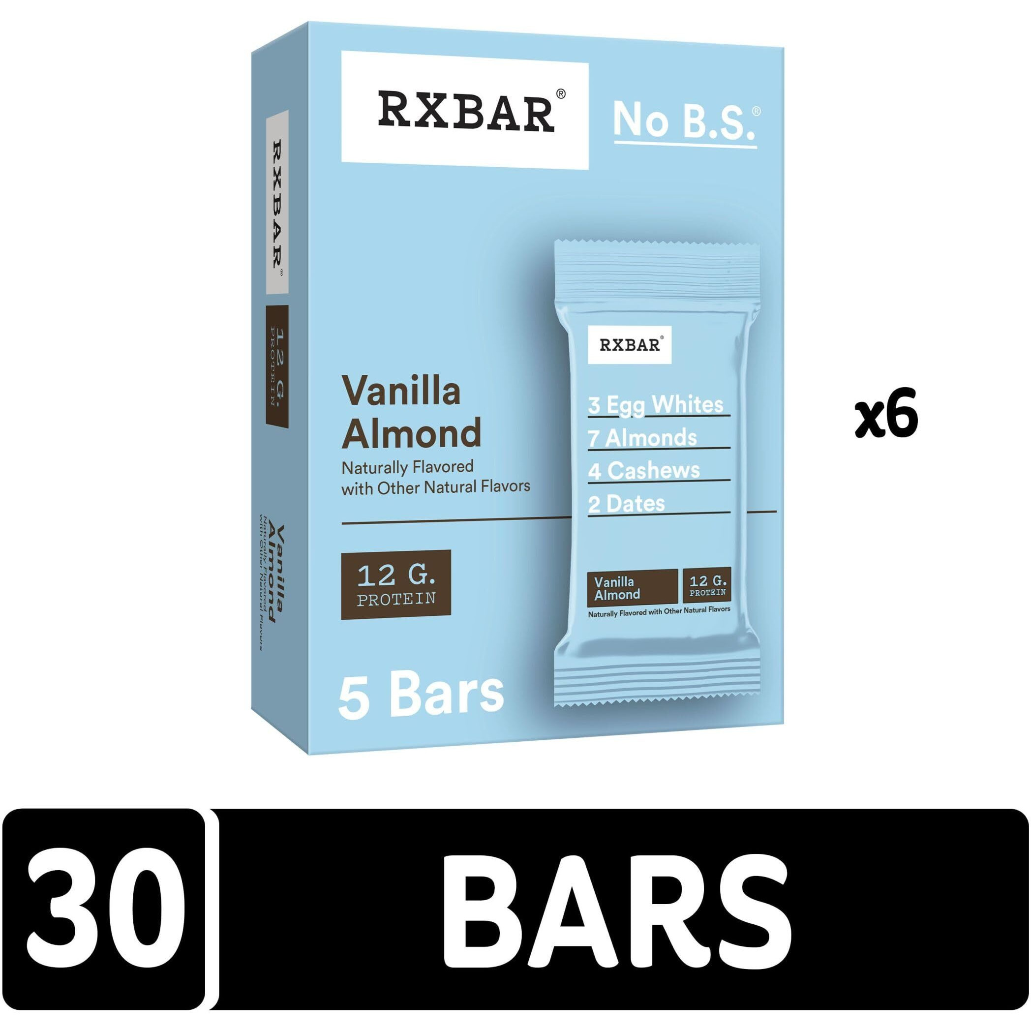 Rxbar Protein Bars, 12G Protein, Gluten Free Snacks, Vanilla Almond (6 Boxes, 30 Bars)