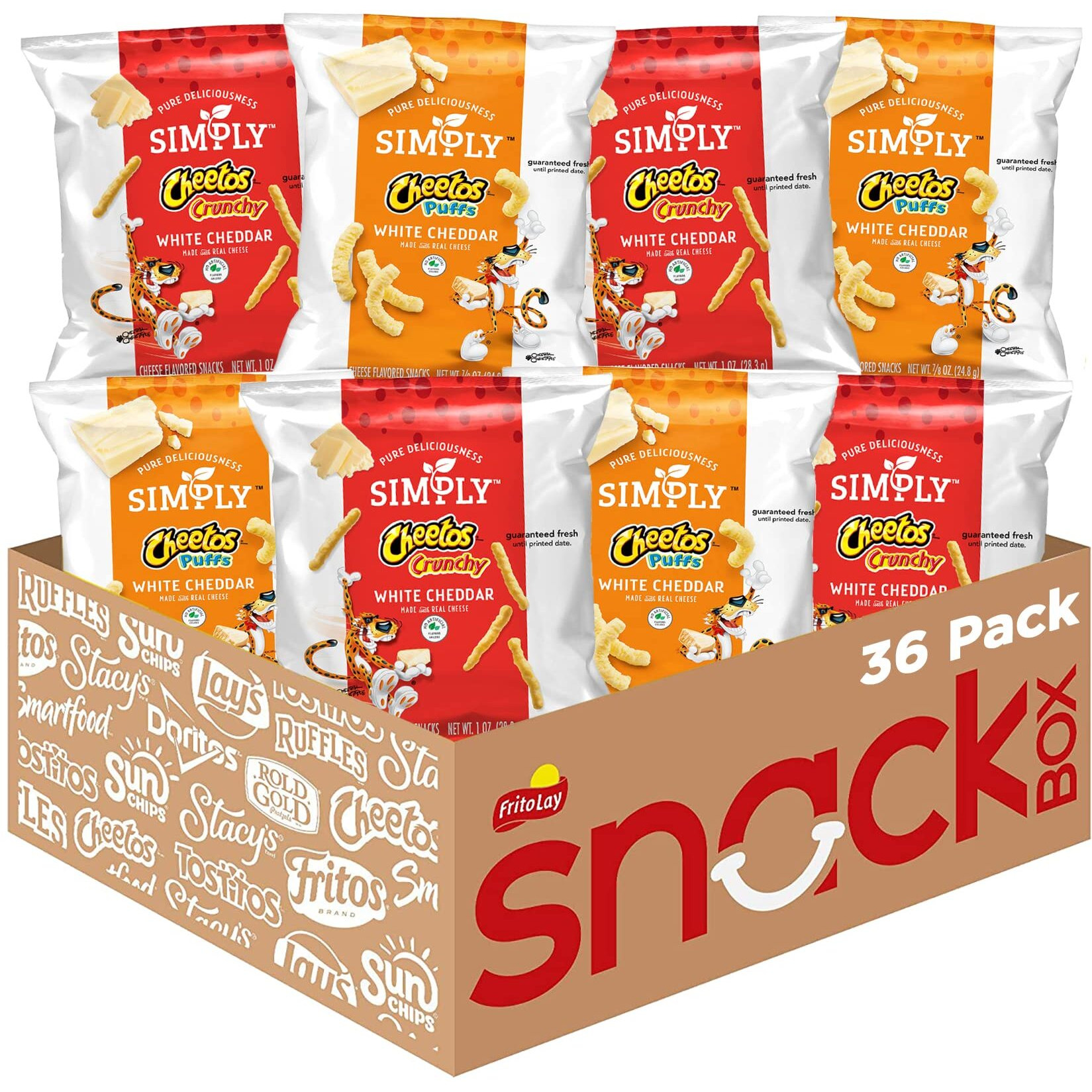 Simply, Cheetos White Cheddar Puffs & Crunchy Variety Pack, 0.875 Ounce (Pack Of 36)