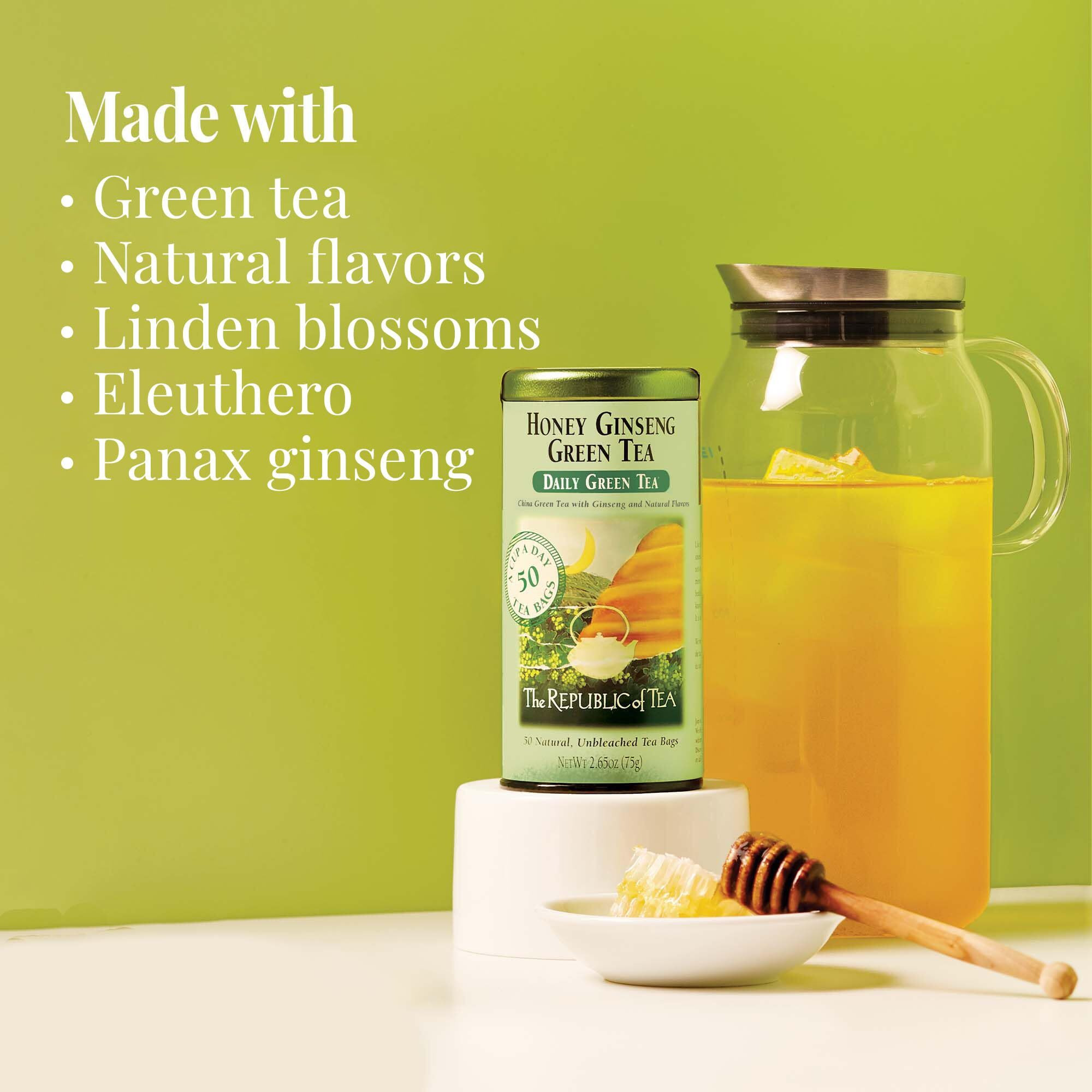 The Republic Of Tea - Honey Ginseng Green Tea, 50 Tea Bags, Tin | Flavored Gourmet Tea | Caffeinated