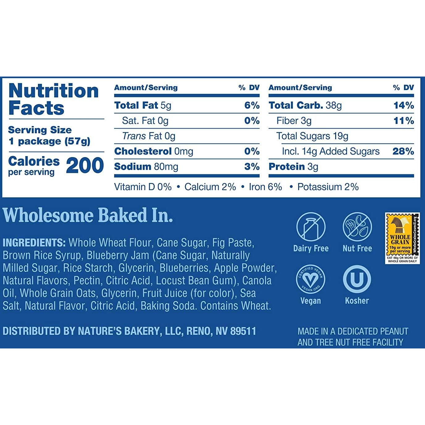 Natures Bakery Whole Wheat Fig Bars, Blueberry, Real Fruit, Vegan, Non-Gmo, Snack Bar, 6 Count (Pack Of 6)
