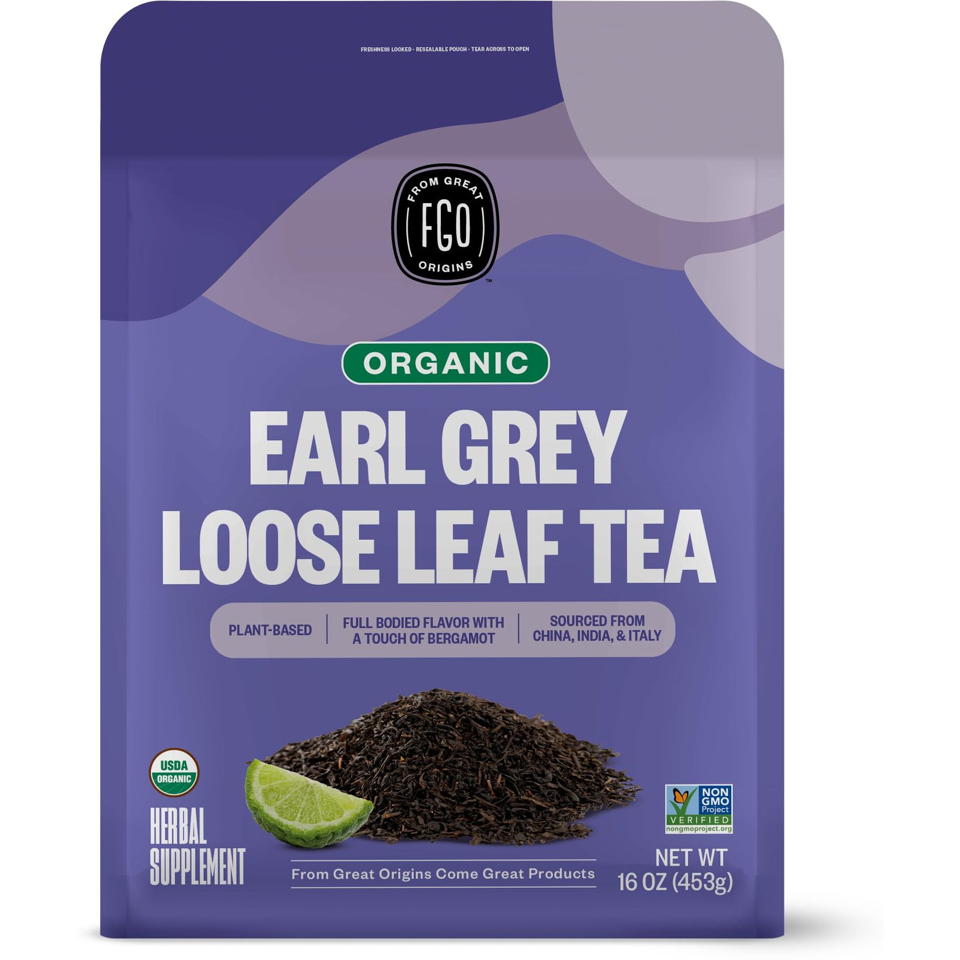 Fgo Organic Earl Grey Loose Leaf Tea, Resealable Kraft Bag, 16Oz, Packaging May Vary (Pack Of 1)