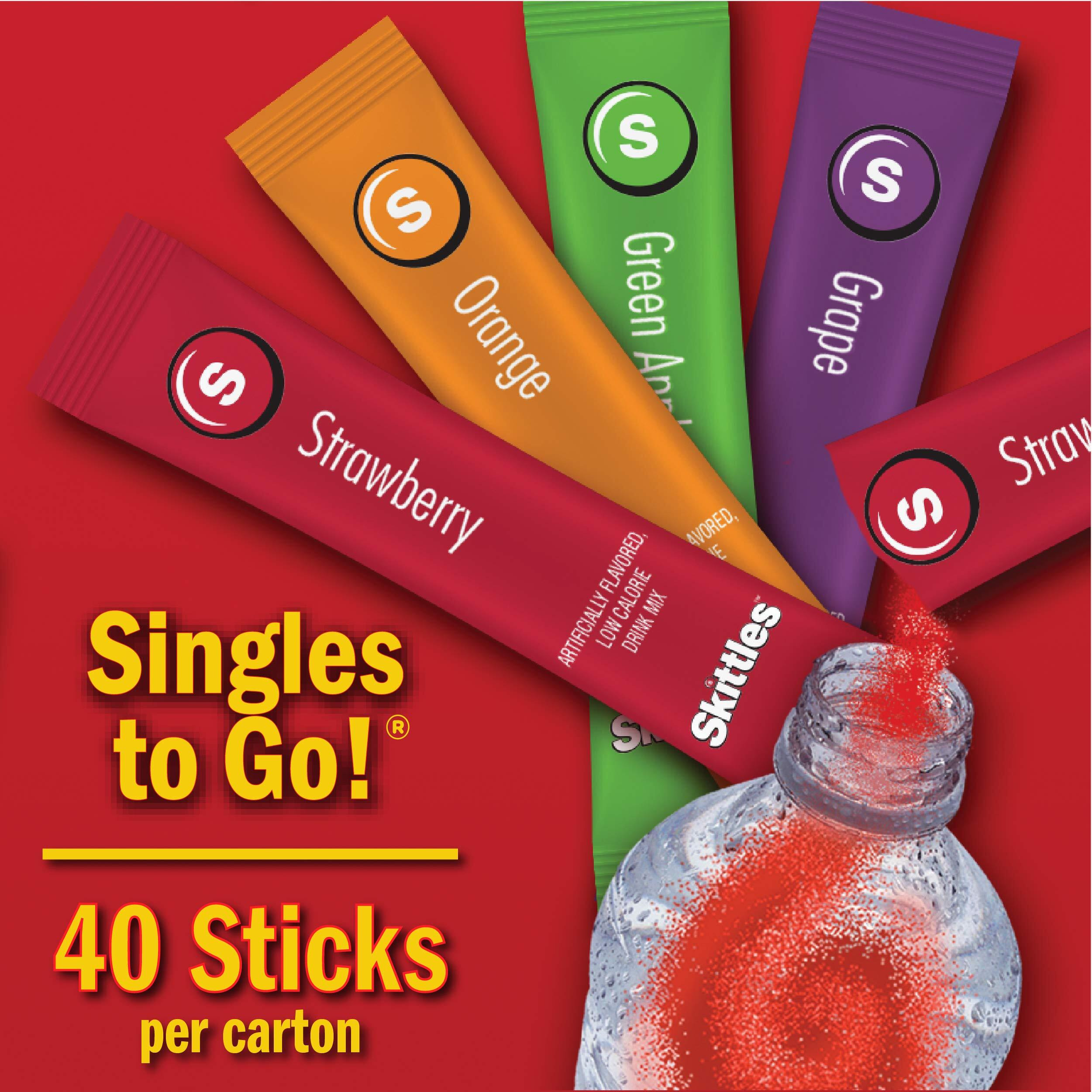 Skittles Zero Sugar Low Calorie Singles To Go Bulk Variety Pack Drink Mix - 2 Boxes Of 40 Sticks Each - 80 Total Sticks - 4 Fruity Flavors Strawberry, Orange, Green Apple And Grape - Pack Of 2