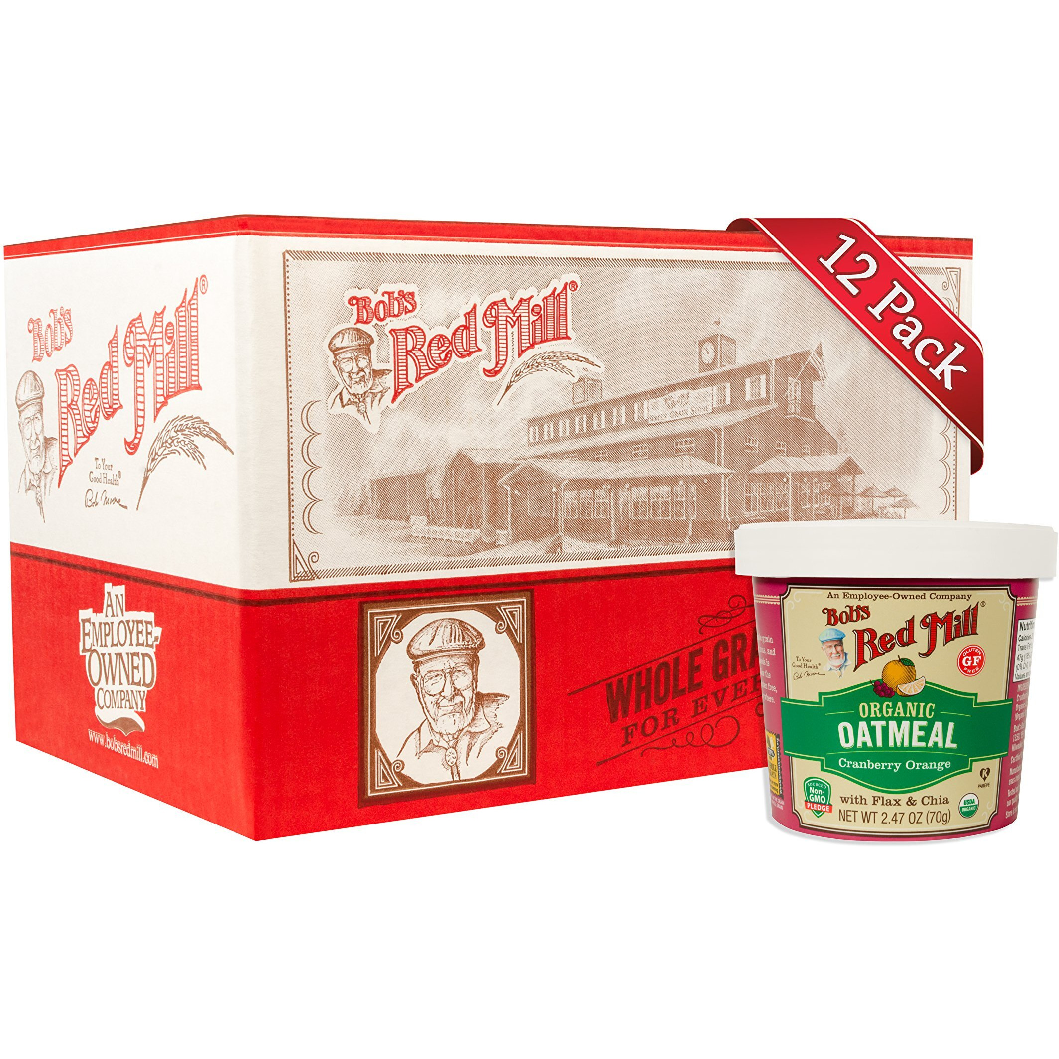 Bob's Red Mill Organic Gluten Free Oatmeal Cup, Cranberry Orange, 2.47 Ounce (Pack Of 12), Non-Gmo, Whole Grain, Kosher