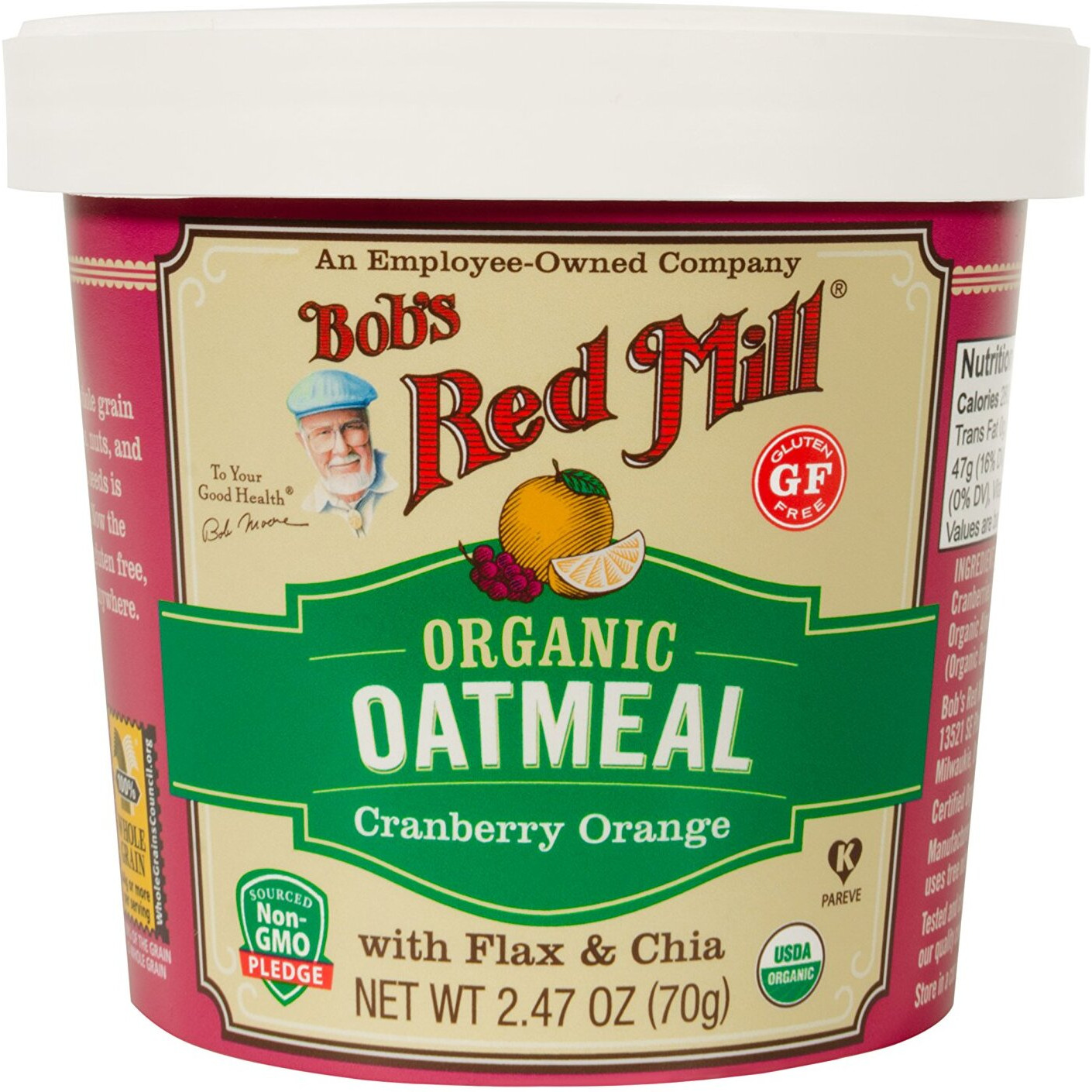 Bob's Red Mill Organic Gluten Free Oatmeal Cup, Cranberry Orange, 2.47 Ounce (Pack Of 12), Non-Gmo, Whole Grain, Kosher