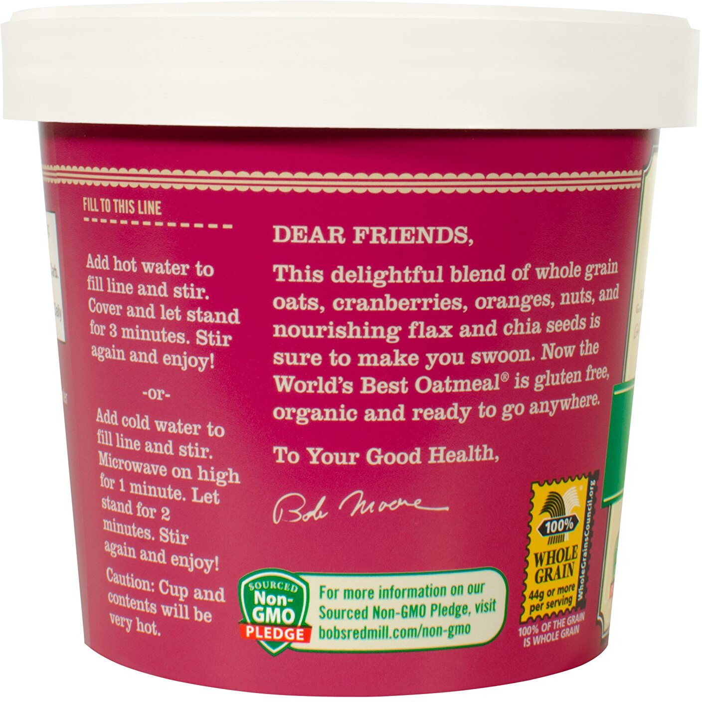 Bob's Red Mill Organic Gluten Free Oatmeal Cup, Cranberry Orange, 2.47 Ounce (Pack Of 12), Non-Gmo, Whole Grain, Kosher