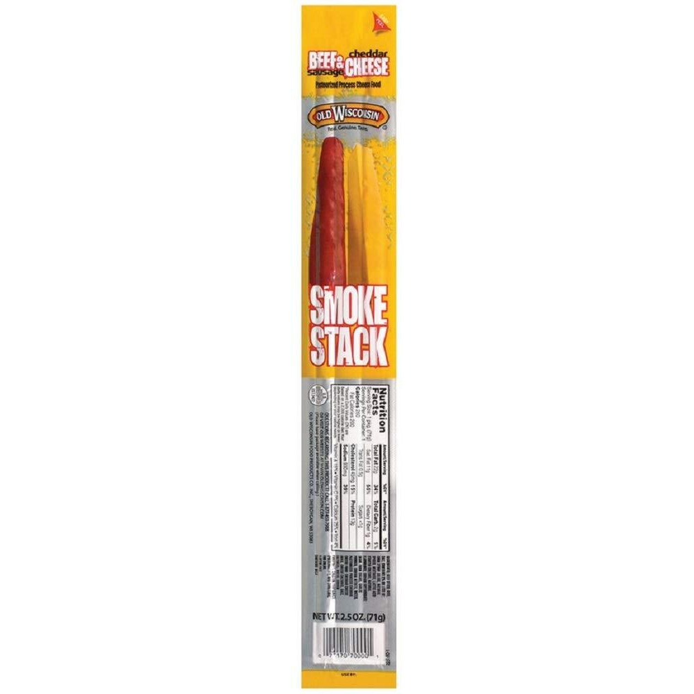 Old Wisconsin Smoke Stack Beef Sausage & Cheddar Cheese, 2.5 Ounce Sticks (Pack Of 18)