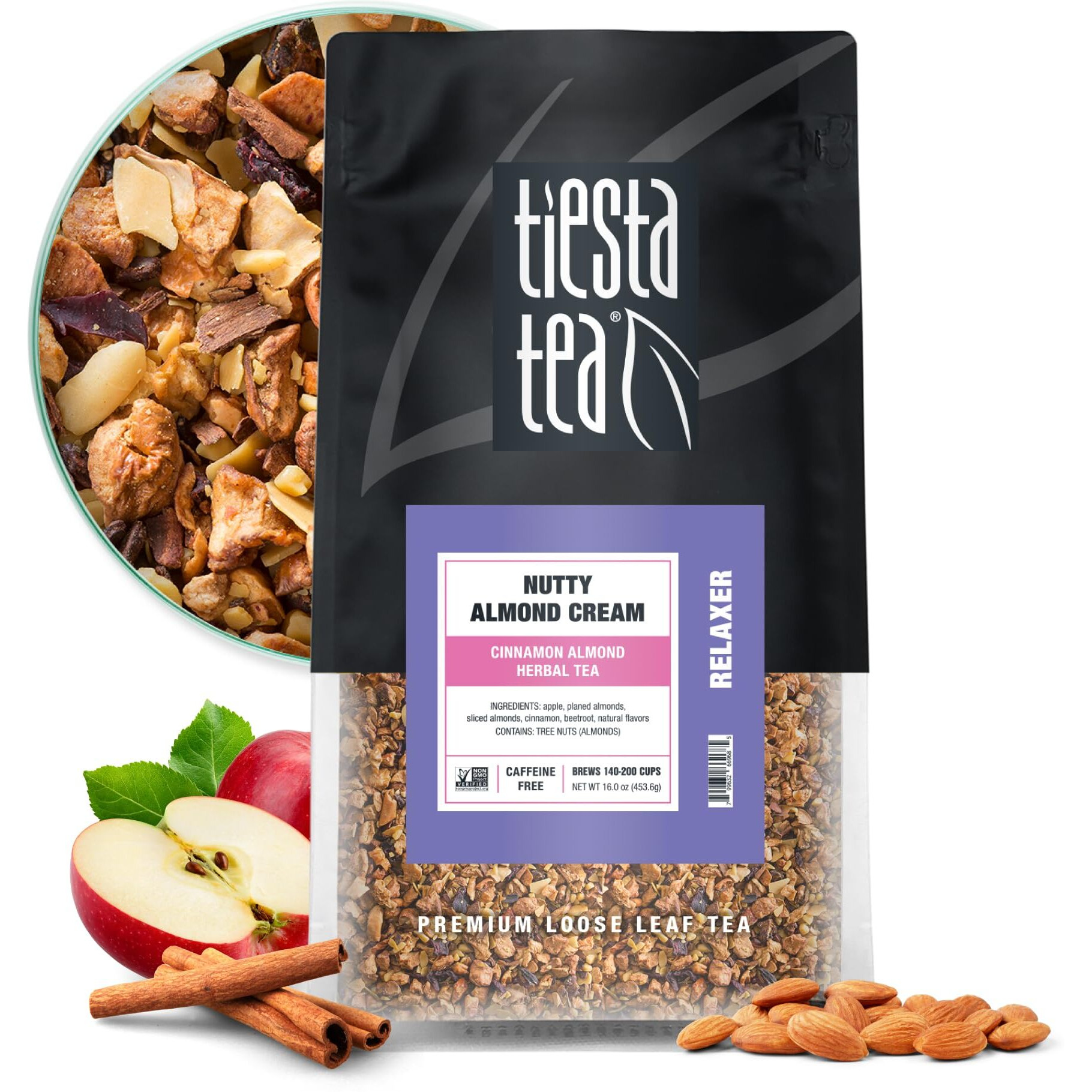Tiesta Tea - Nutty Almond Cream | Cinnamon Almond Herbal Tea | Premium Loose Leaf Tea Blend | Non-Caffeinated Fruit Tea | Make Hot Or Iced Tea & Brews Up To 200 Cups - 16 Ounce Resealable Bulk Pouch