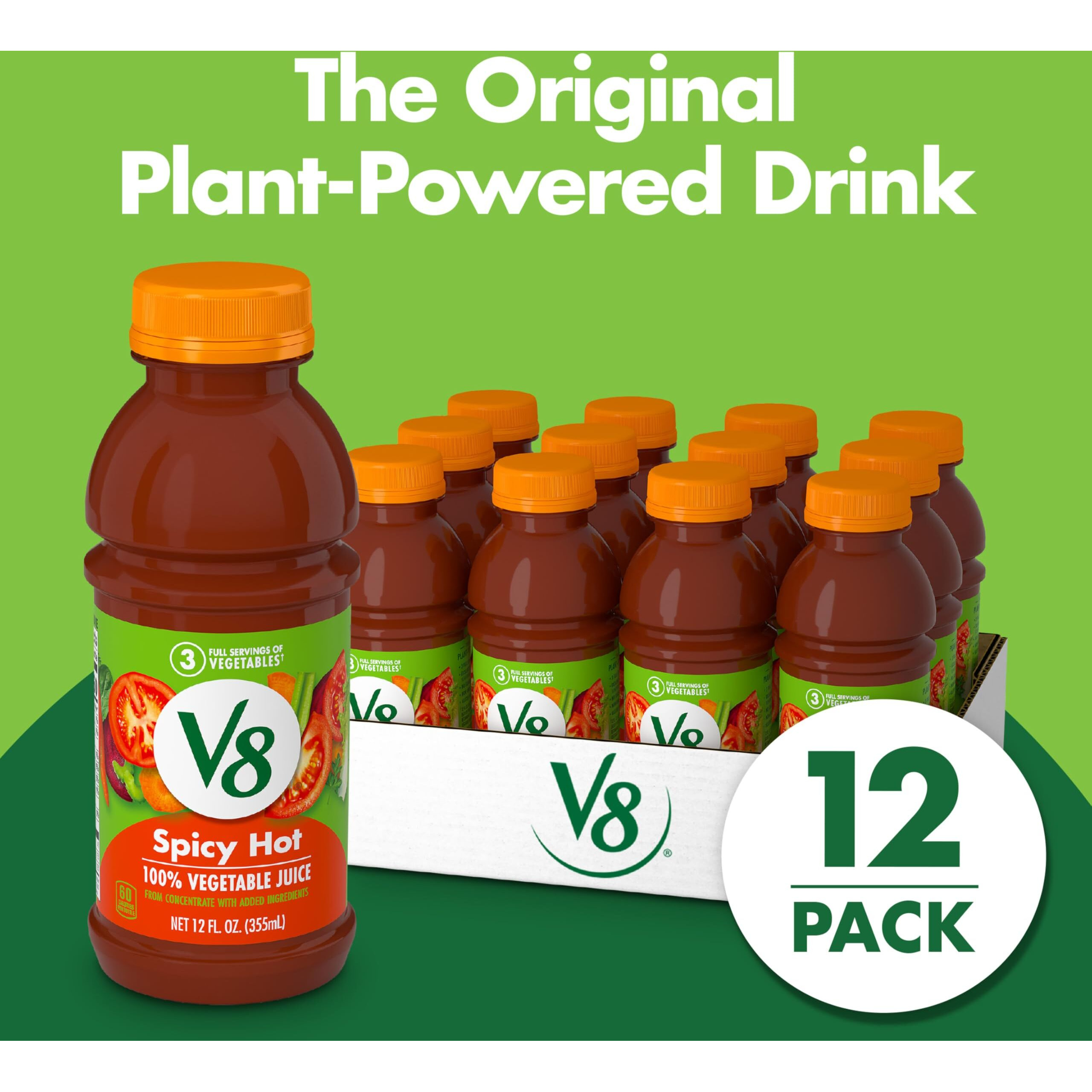 V8 Spicy Hot 100% Vegetable Juice, 12 Fl Oz Bottle (12 Pack)