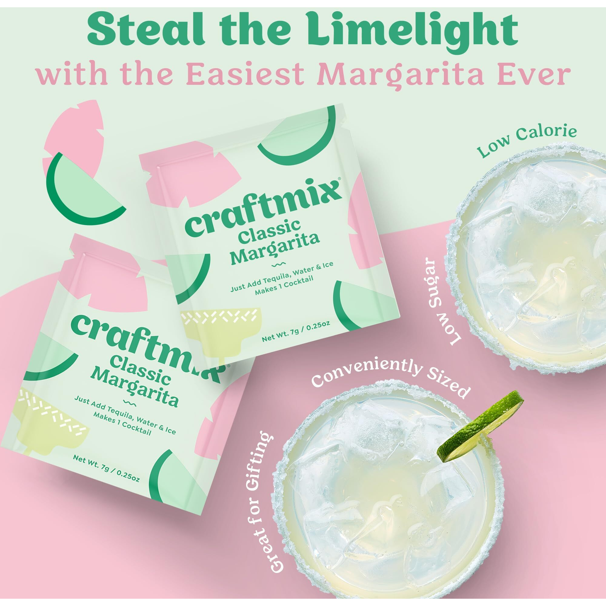 Craftmix Classic Margarita, Makes 12 Drinks, Skinny Margarita Cocktail Mixers - Mocktail Drink Mixers - Made With Real Fruit - Vegan Low-Carb, Low-Sugar, Non-Gmo, Dairy Free, Gluten Free, Easy To Mix