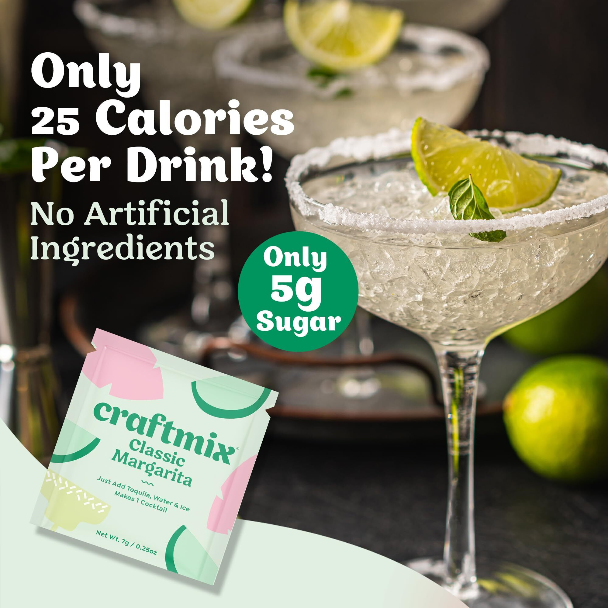 Craftmix Classic Margarita, Makes 12 Drinks, Skinny Margarita Cocktail Mixers - Mocktail Drink Mixers - Made With Real Fruit - Vegan Low-Carb, Low-Sugar, Non-Gmo, Dairy Free, Gluten Free, Easy To Mix
