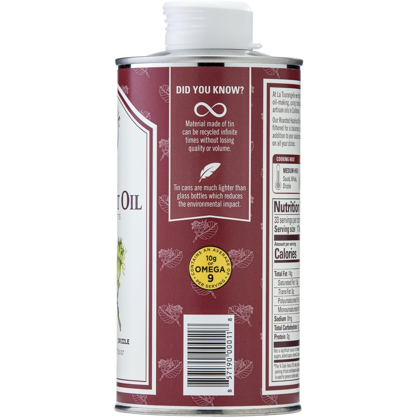 La Tourangelle Roasted Hazelnut Oil, High-Oleic Oil Great For Baking, Stir-Frying, And Vinaigrettes, 16.9 Fl Oz