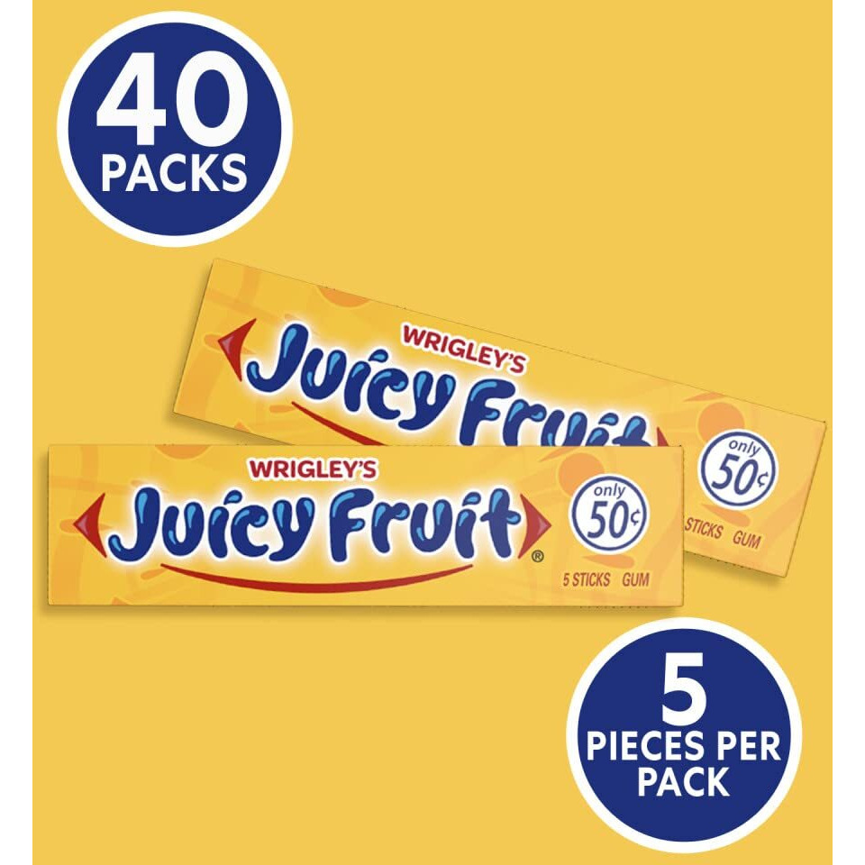 Juicy Fruit Gum Wrigley's Chewing Gum Bulk Pack, 5 Stick (Pack Of 40)