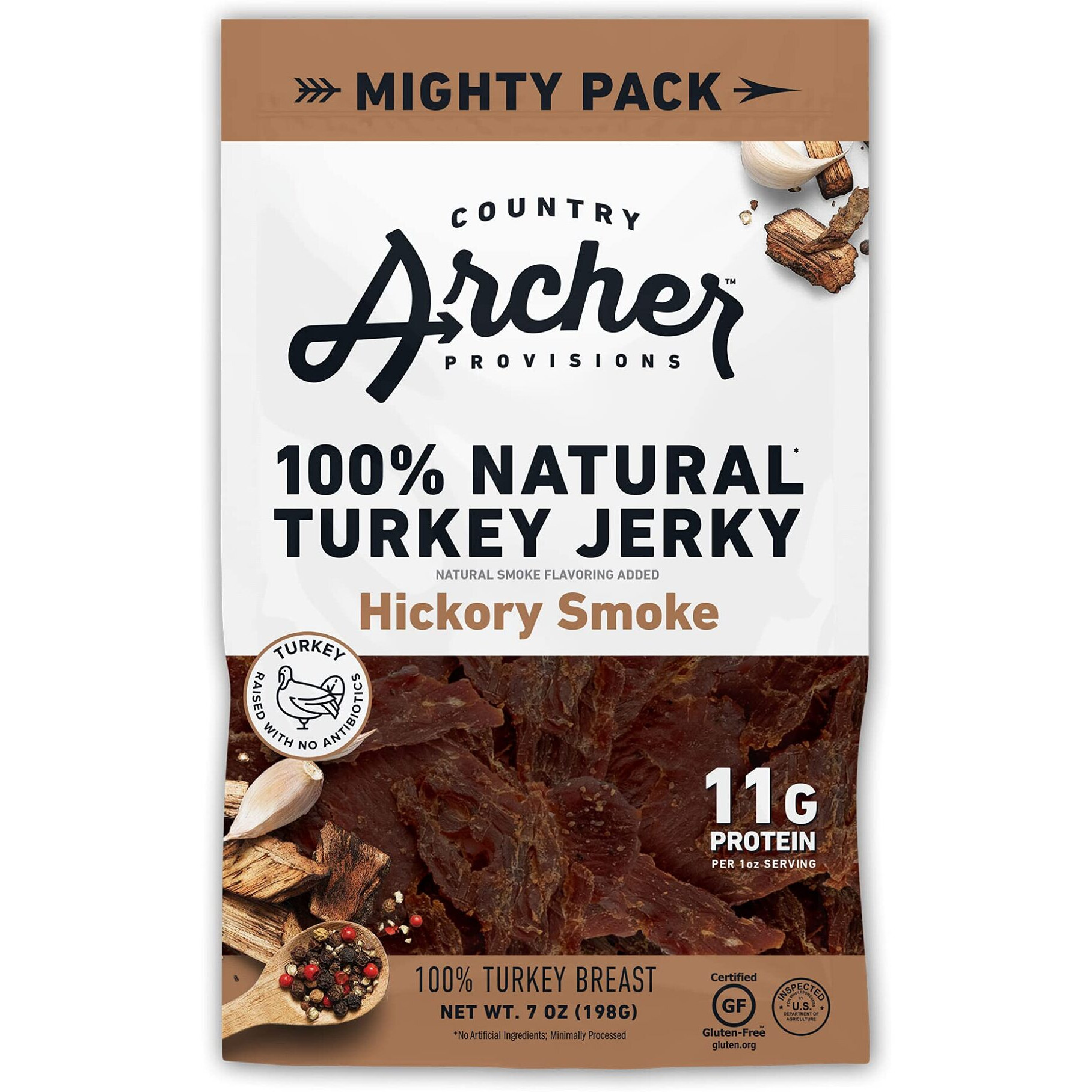 Country Archer Hickory Smoke Turkey Jerky By, Antibiotic Free, Gluten Free, 7 Ounce