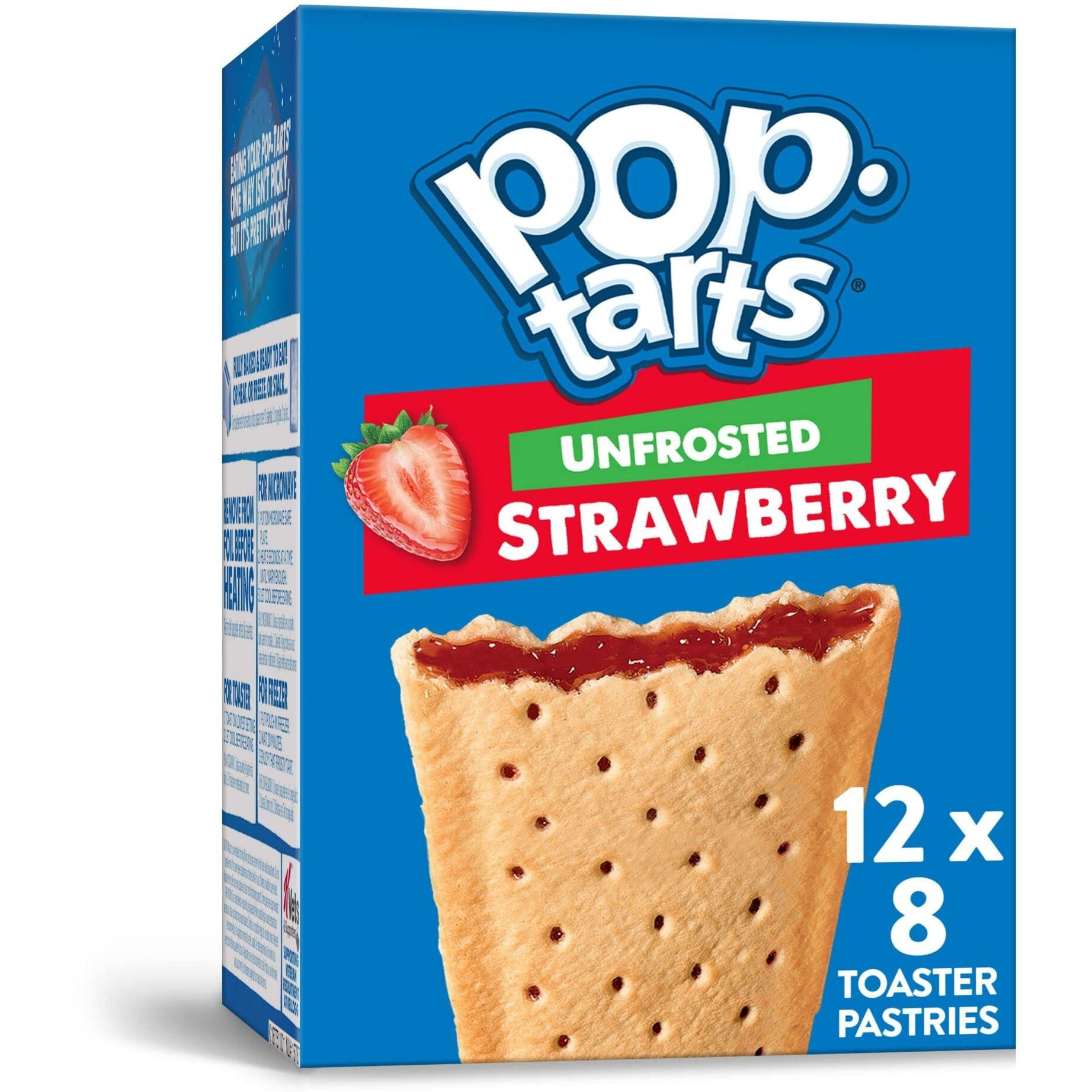 Pop-Tarts Toaster Pastries, Breakfast Food And Kids Snacks, Unfrosted Strawberry, 10.15Lb Case (96 Pop-Tarts)