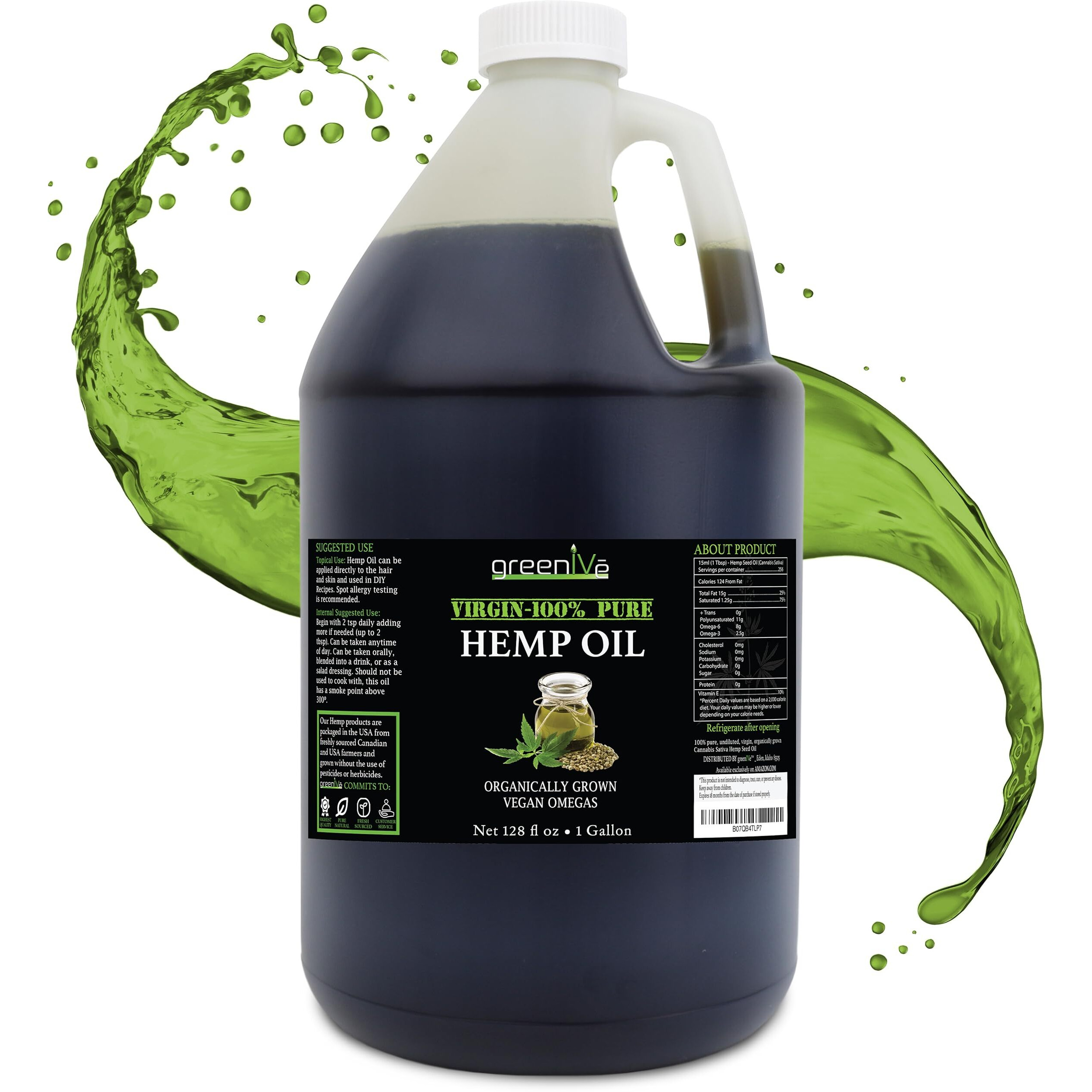 Greenive Hemp Oil Organically Grown 28,000Mg Hemp Per Ounce 100% Pure Cold Pressed High Vegan Omegas And Vitamin E (128 Oz)