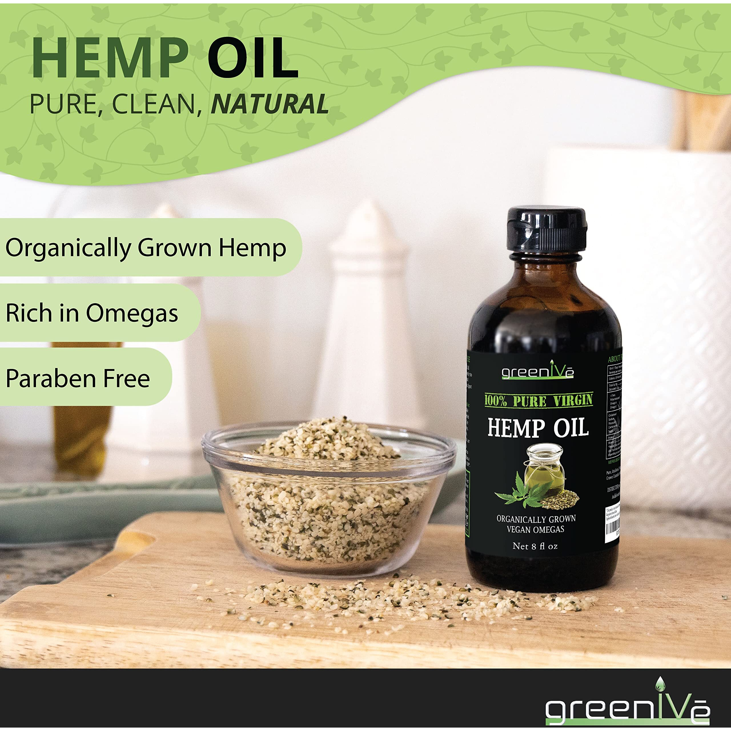 Greenive Hemp Oil Organically Grown 28,000Mg Hemp Per Ounce 100% Pure Cold Pressed High Vegan Omegas And Vitamin E (128 Oz)
