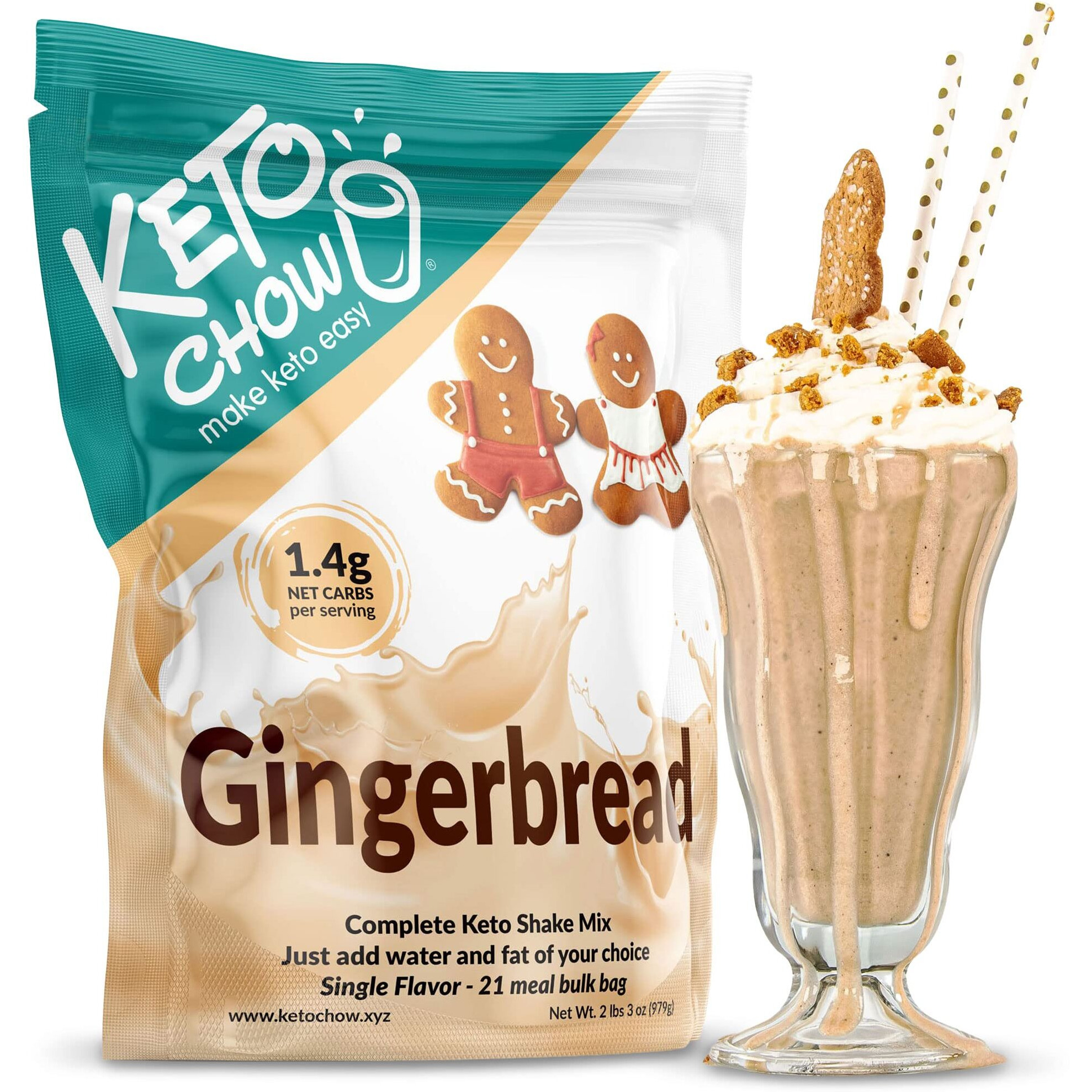 Keto Chow Gingerbread | Keto Meal Replacement Shake Powder | Nutritionally Complete | Low Carb | Delicious Easy Meal Substitute | Protein Rich You Choose The Fat | Single Meal Sample