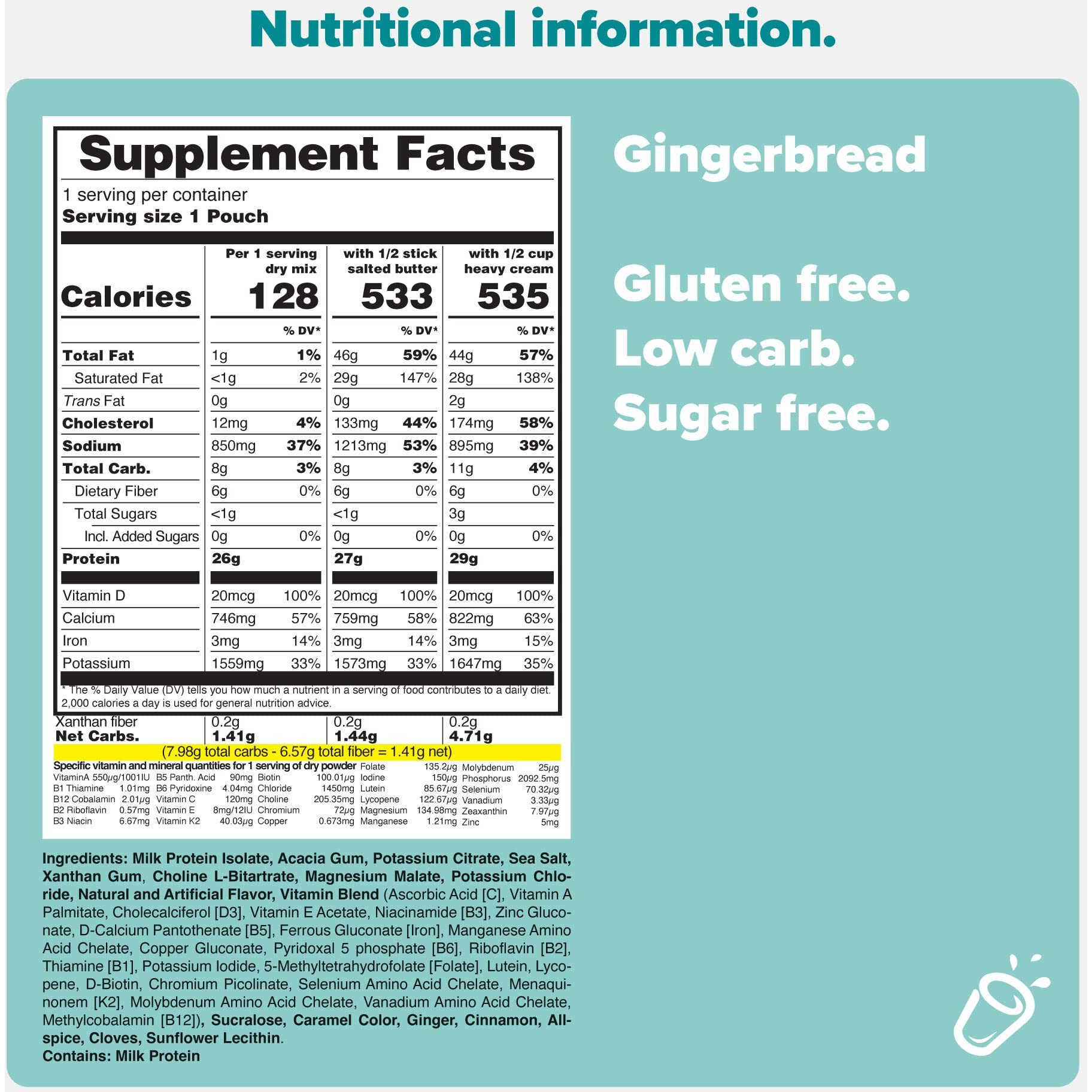 Keto Chow Gingerbread | Keto Meal Replacement Shake Powder | Nutritionally Complete | Low Carb | Delicious Easy Meal Substitute | Protein Rich You Choose The Fat | Single Meal Sample