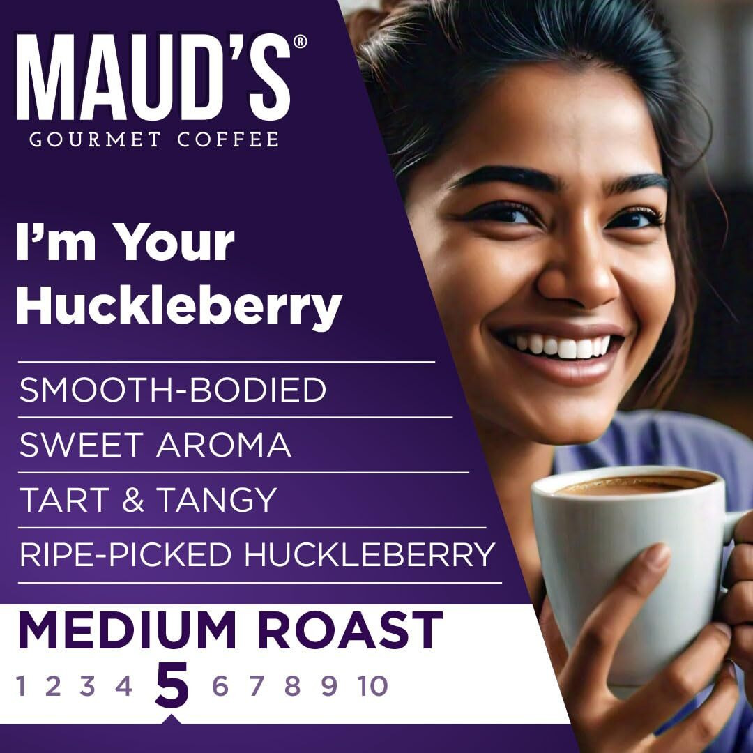 Maud's Huckleberry Flavored Coffee Pods, 18 Ct | I'M Your Huckleberry Flavor | 100% Arabica Medium Roast Coffee | Solar Energy Produced Recyclable Pods Compatible With Keurig K Cups Maker