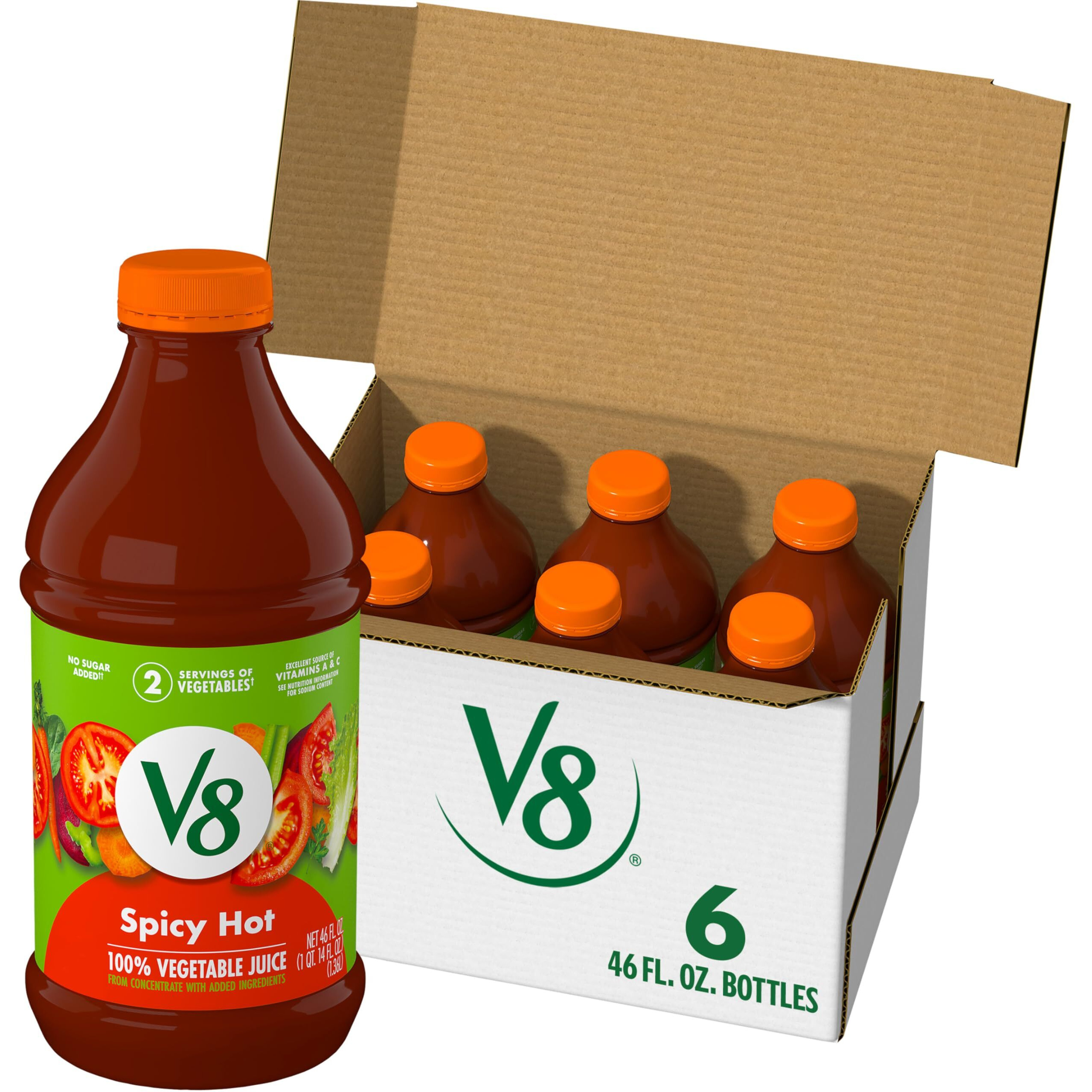 V8 Spicy Hot 100% Vegetable Juice, 46 Fl Oz Bottle (6 Pack)